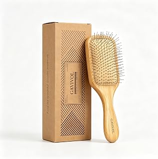 Bamboo Paddle Hair Brush with Metal Bristles – Boar Bristle Alternative, Anti-Static Detangling & Scalp Massage for Hair Growth Wood Handle All Hair Types for Women, Men & Kids, Wet Brush