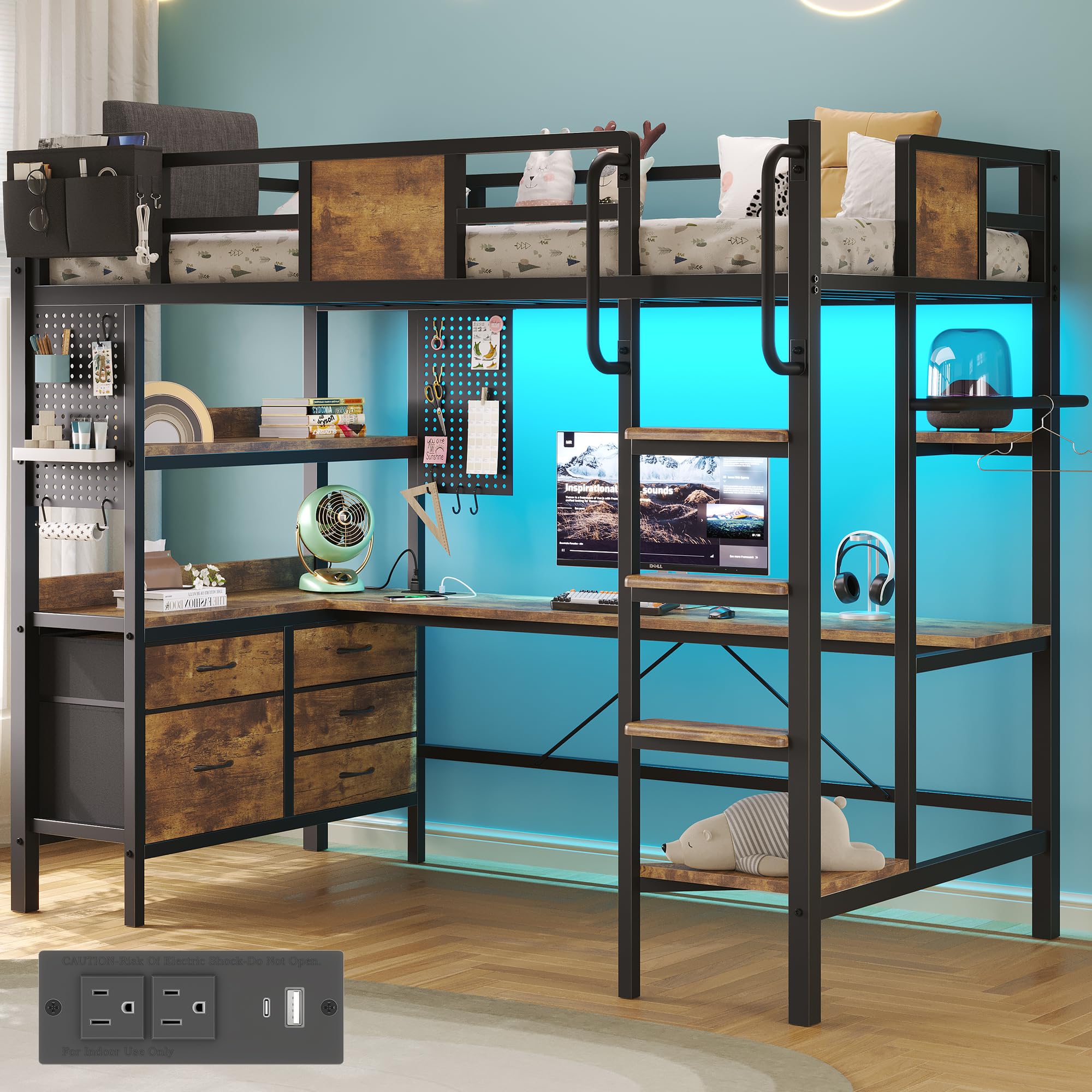 BYSAUD Pegboard Twin Loft