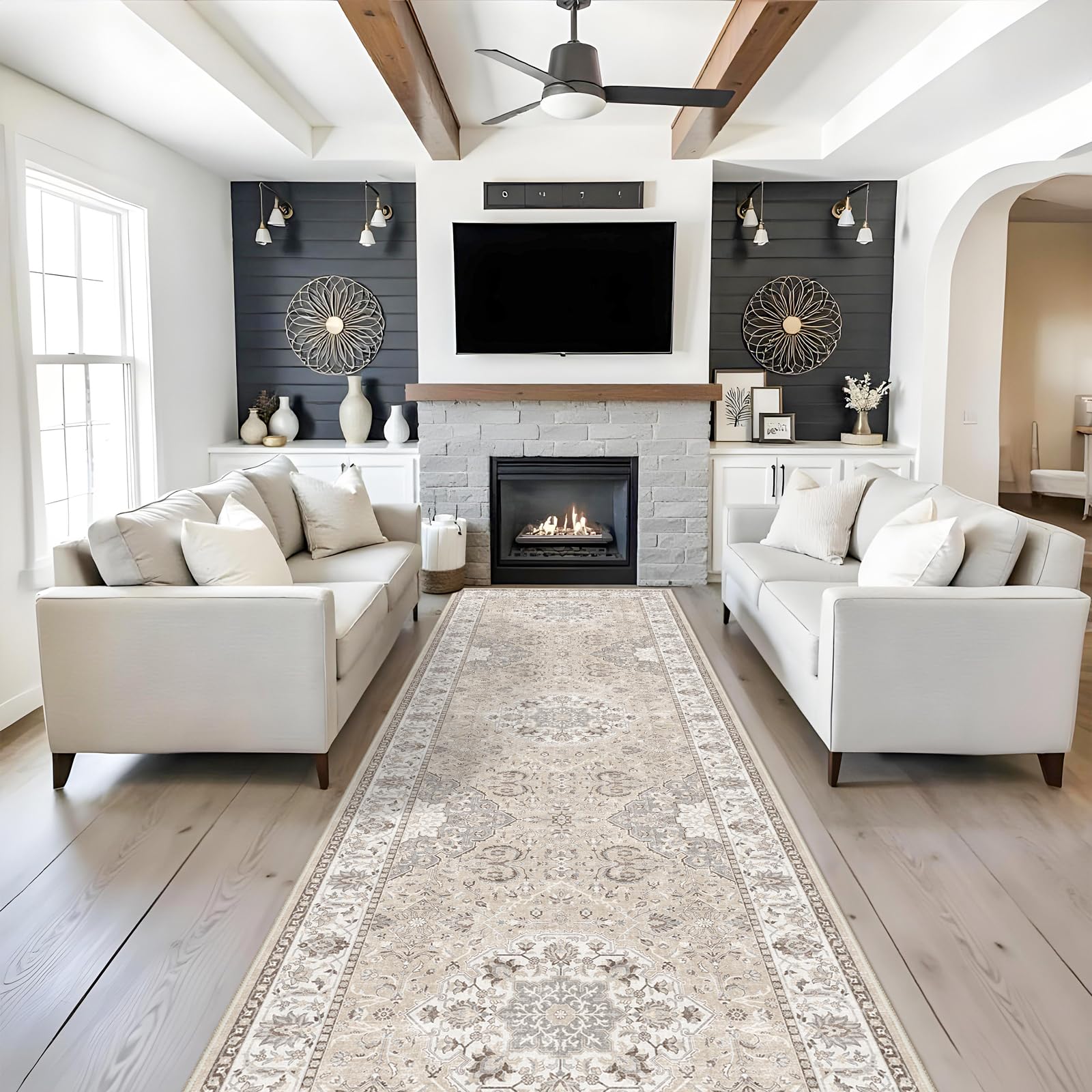 Washable 4x12 Wide Hallway Runners: 12ft Vintage Soft Runner Rug for Entryway Living Room Non Slip Water Resistant Carpet for Kitchen Dining Room