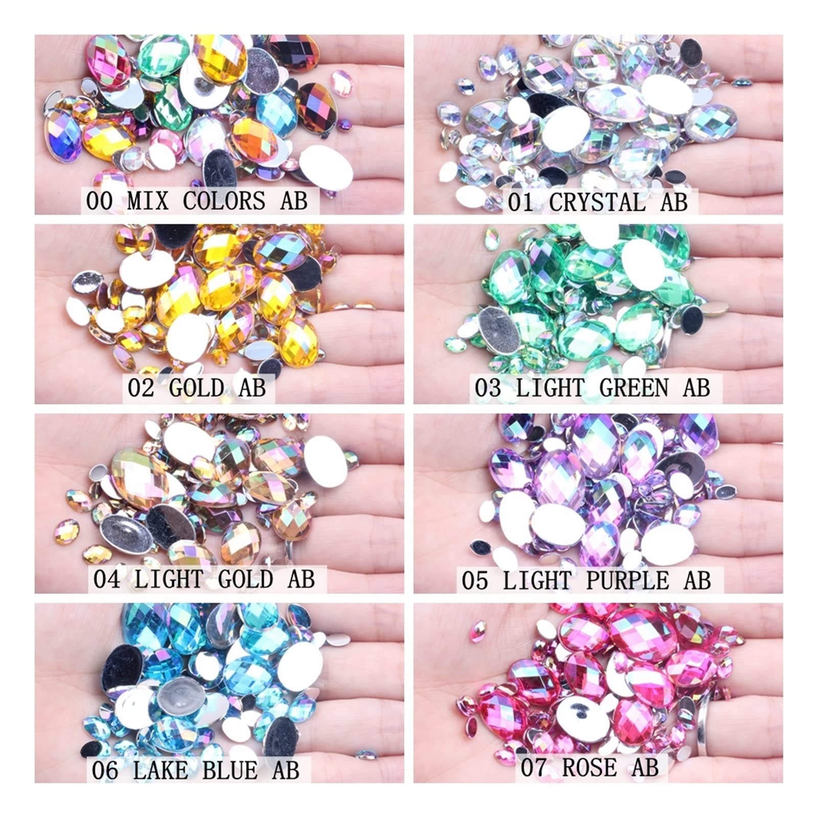 Generico yaoqijie 13x18mm 500pcs a Forma Ovale sfaccettature di Strass acriliche Flatback Ab Colours Colla su Perle Fai da Te Gioielli for Le Unghie d'Arte Lasting (Color : 02 Gold AB)