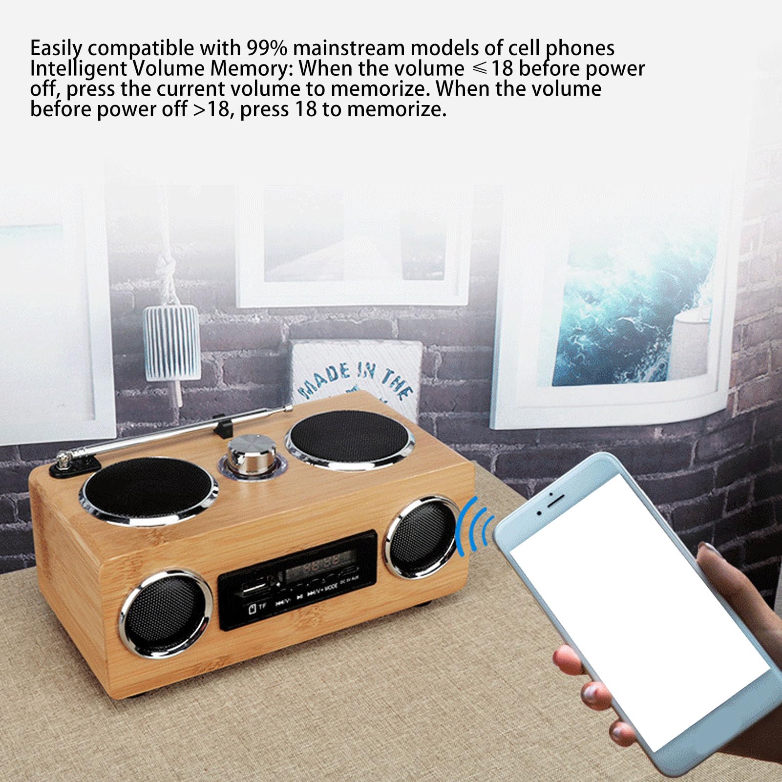 Bewinner Vintage Bluetooth 5.0 Głośnik z Radiem AM FM, Przenośnik Retro Wireless Portable, Sterowanie Pokrętłem, Dźwięk Premium 3W do Domu, Biura