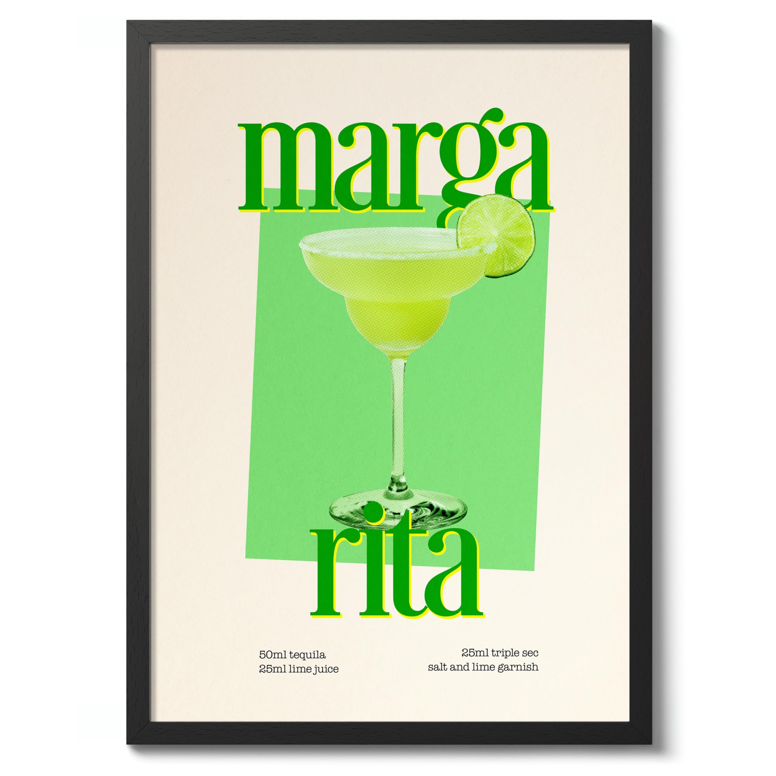Margarita Print, Cocktail Poster, Framed Drink Wall Art, Modern Kitchen Decor, Drinks Poster, Gift Idea, Archival Matte, A4 (Framed) - 29.7x21cm