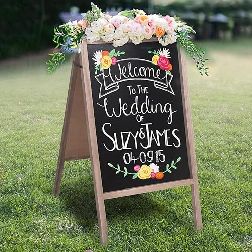 RHF Pizarra de tiza, letrero de tiza, letrero enmarcado para acera, pizarras de sándwich, exhibición de menú rústico para restaurante, doble cara,