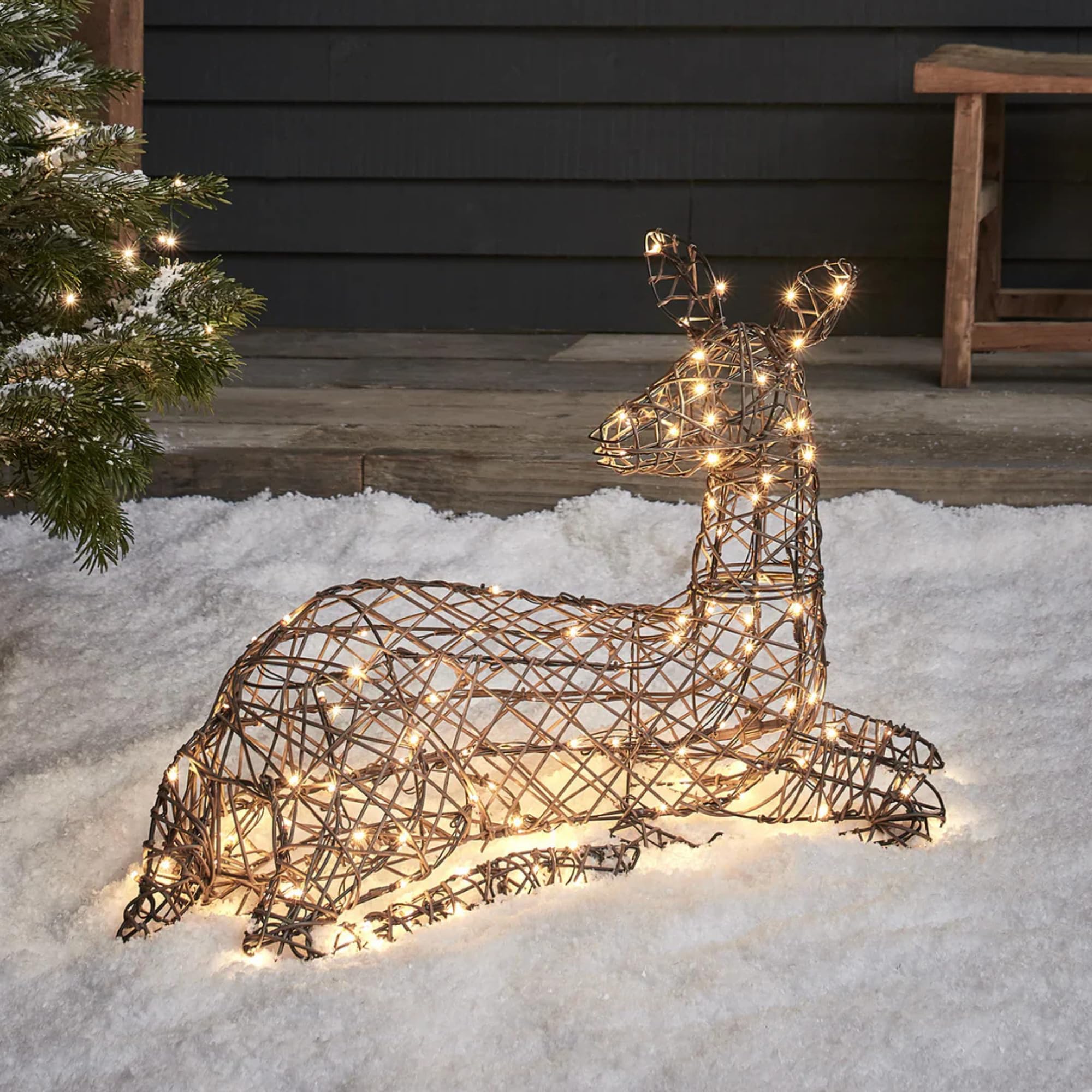 Lights4fun Renna Natalizia Luminosa di Rattan Marrone con 140 LED Bianca Calda Luci di Natale Decorazione Natalizia Figura di Natale per Interni ed Esterni