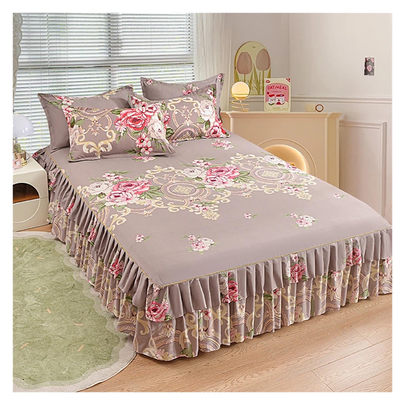 Falda de cama estampada de alta calidad con volantes y ropa transpirable de hogar