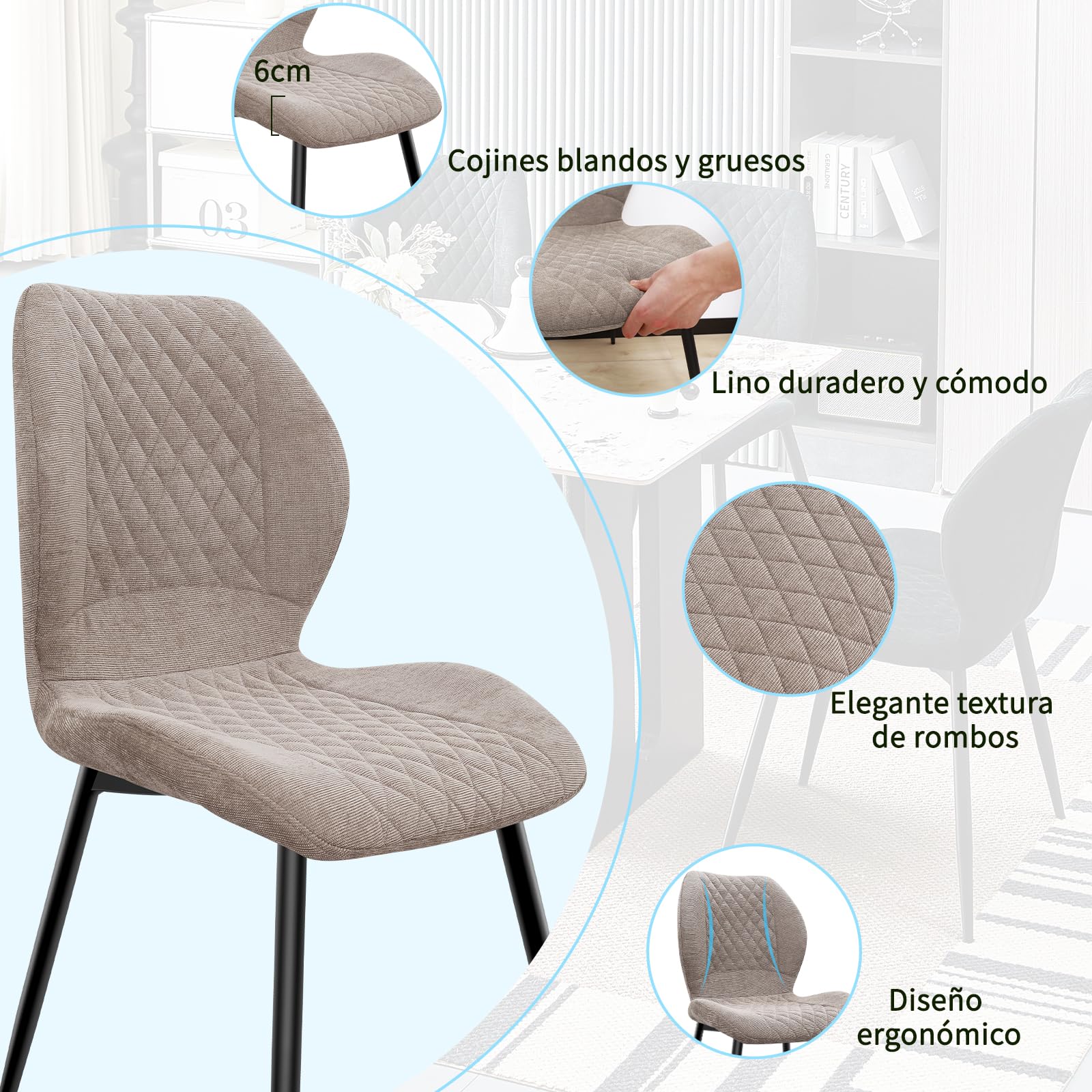 JIJIAN Pack de 6 Sillas de Comedor, Sillas de Cocina, Sillas de Salón