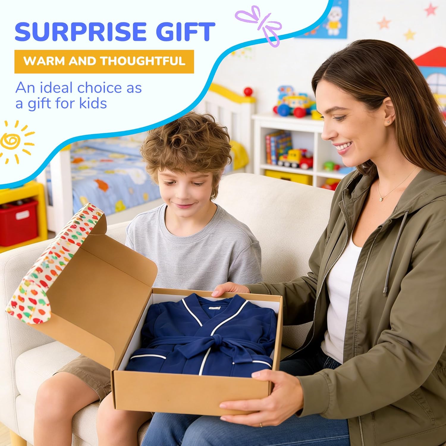 100% Cotton Boys Robe, Soft Spa Kimono Long Bathrobe for Kids 2-12 Years - Image 5