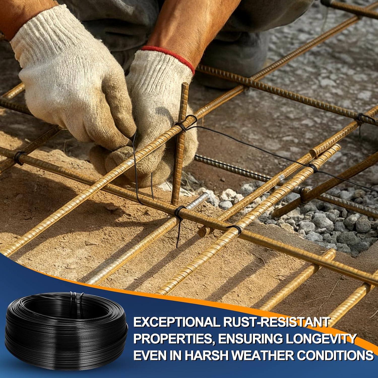 Rebar Tie Wire 18 Gauge x 1000ft Black Soft Annealed Roll Bailing Wire Roll Tool Annealed Multi Purpose Flexible Reel for Home Decoration Industria