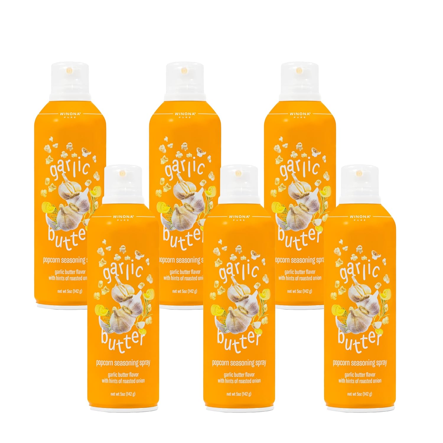 Winona Pure Garlic Butter Seasoning Spray - For Popcorn, Chicken, Baked Potatoes, Vegetables & More - 5 oz Bottle - 6 Pack