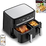 Moulinex air fryer deux compartiments + livre de 20 recettes, Capacité XXL 8,3L, Jusqu'à 8 personnes, 7 Programmes automatiques, Ecran tactile digital, Dual essential inox, YY5545FB - 1