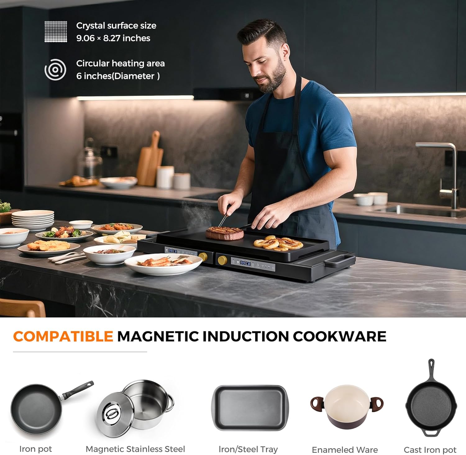 Double Induction Cooktop, 1800W Portable Dual Burner with 8 Power Levels, Sensor Touch Control & 99-Min Timer, Fold-n-Store Design for RV, Small Kitchen & Outdoor Cooking (gray-black)