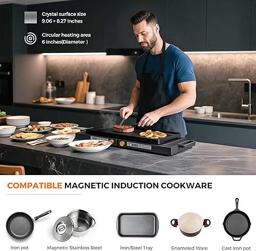 Miniatura 3 de Cocina de doble inducción, encimera de doble inducción de 1800 W con 8 ajustes de potencia, cocina doble con control táctil de sensor, temporizador