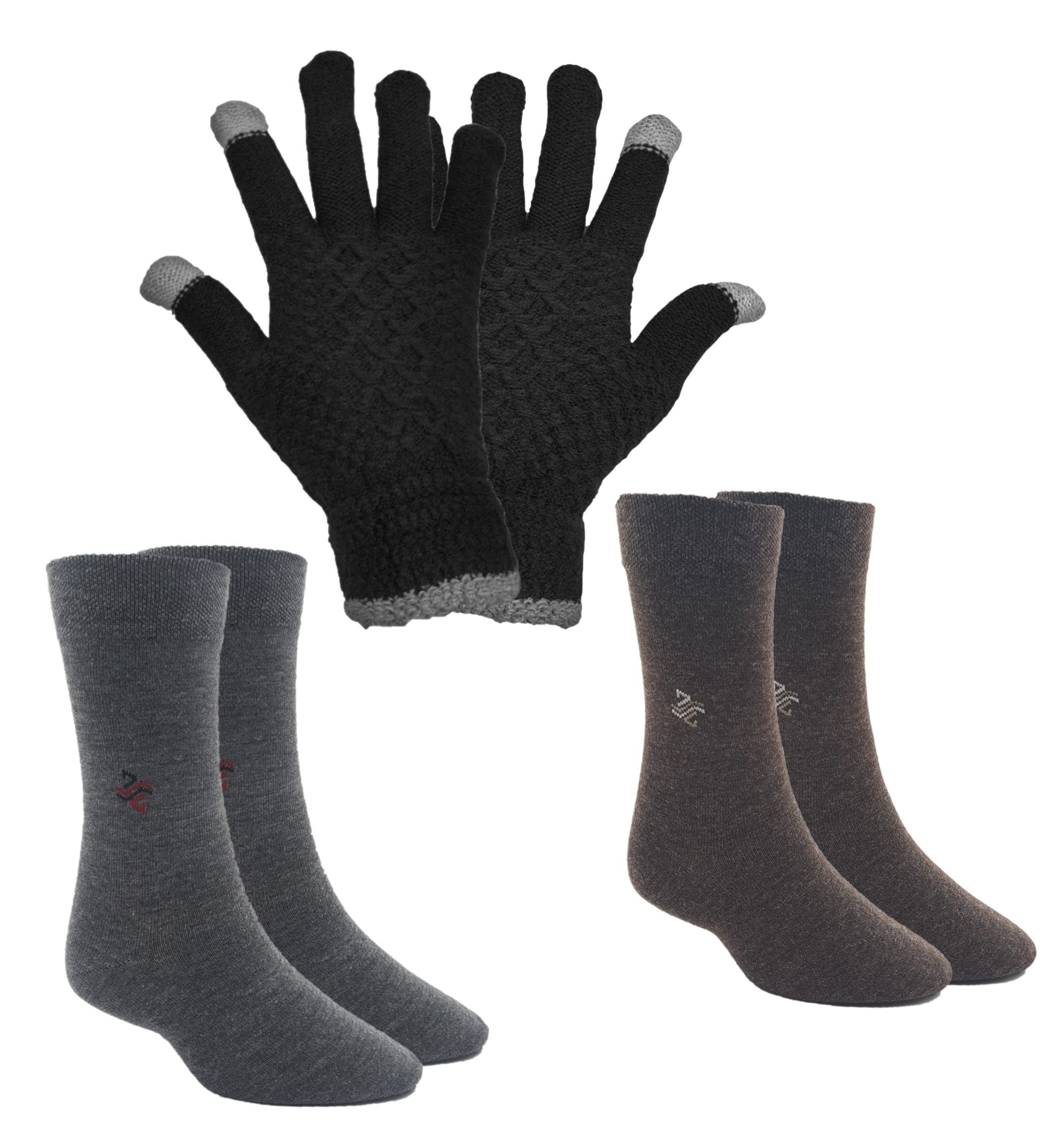 Buttons & Bows Unisex Woolen Socks With Touchscreen Hand Gloves for winter/Sardi- Assorted