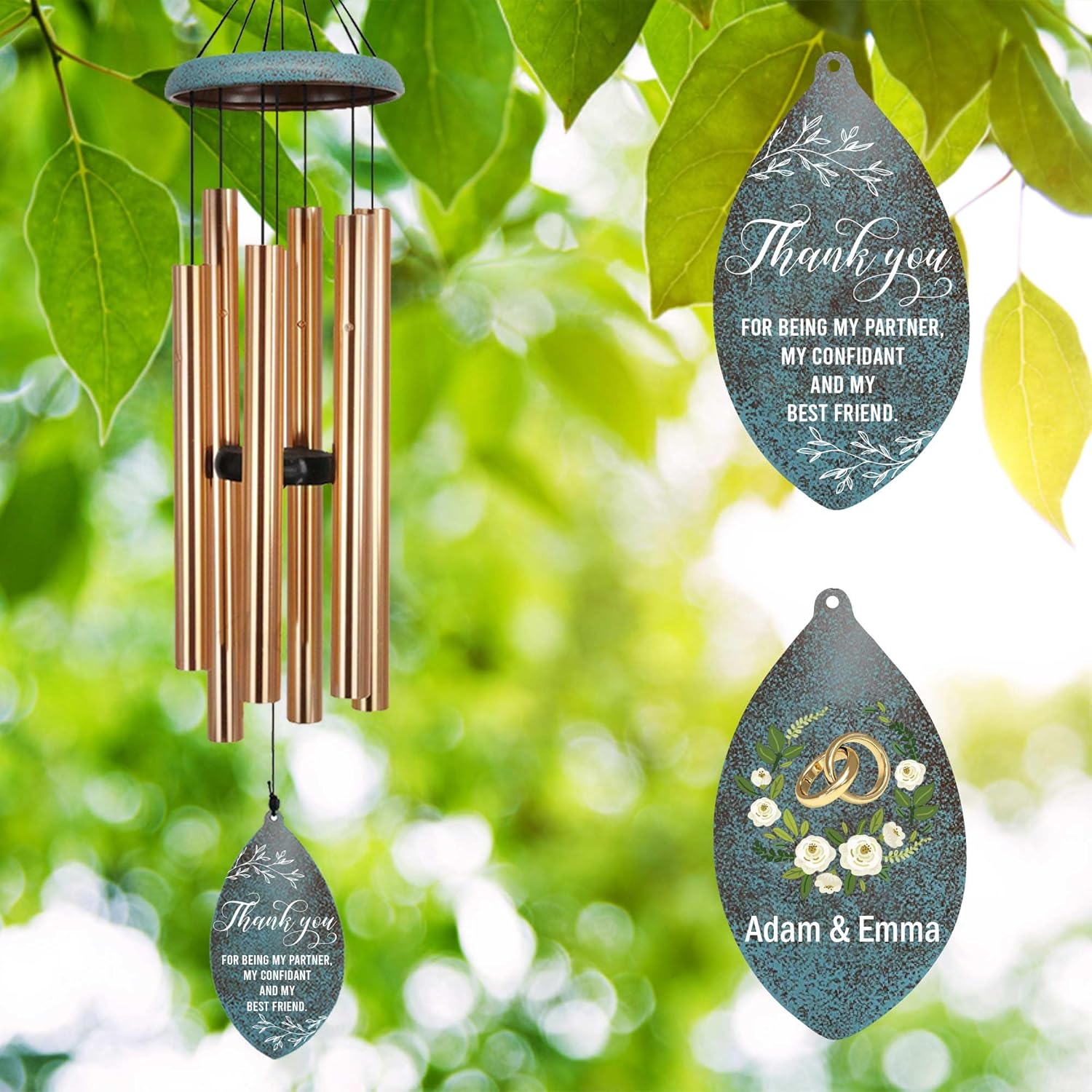 ASTARIN Wedding Gifts Wind Chime, Personalized Names & Date Wind Chimes Gifts for Couple 2024, Wedding Gift for Newlywed Bride Groom Husband Wife, Engagement Gift Valentine’s Day Produced in USA
