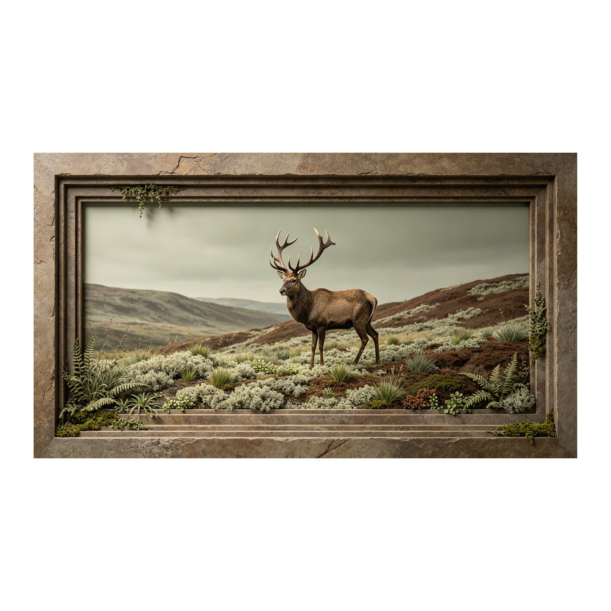 Yzpallescene 3D 3D Framed Wall Art 50cm×90cm Majestic Deer Mountain Wilderness Landscape Oil Painting Large Size SelfAdhesive Removable Wall Decor Prints Artwork for Living Room Bedroom Office