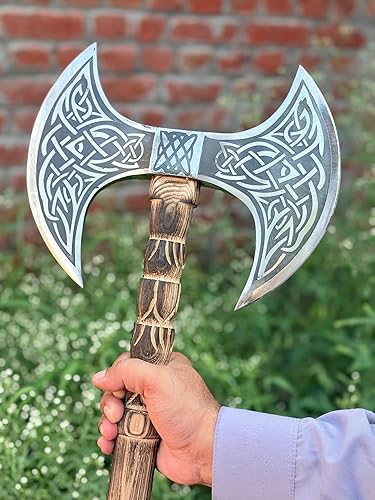 Vista 98 de Hacha vikinga – Hacha de hacha de acero al carbono de alta calidad con funda de cuero, mango de palisandro de 19 pulgadas, hacha pequeña para HACA