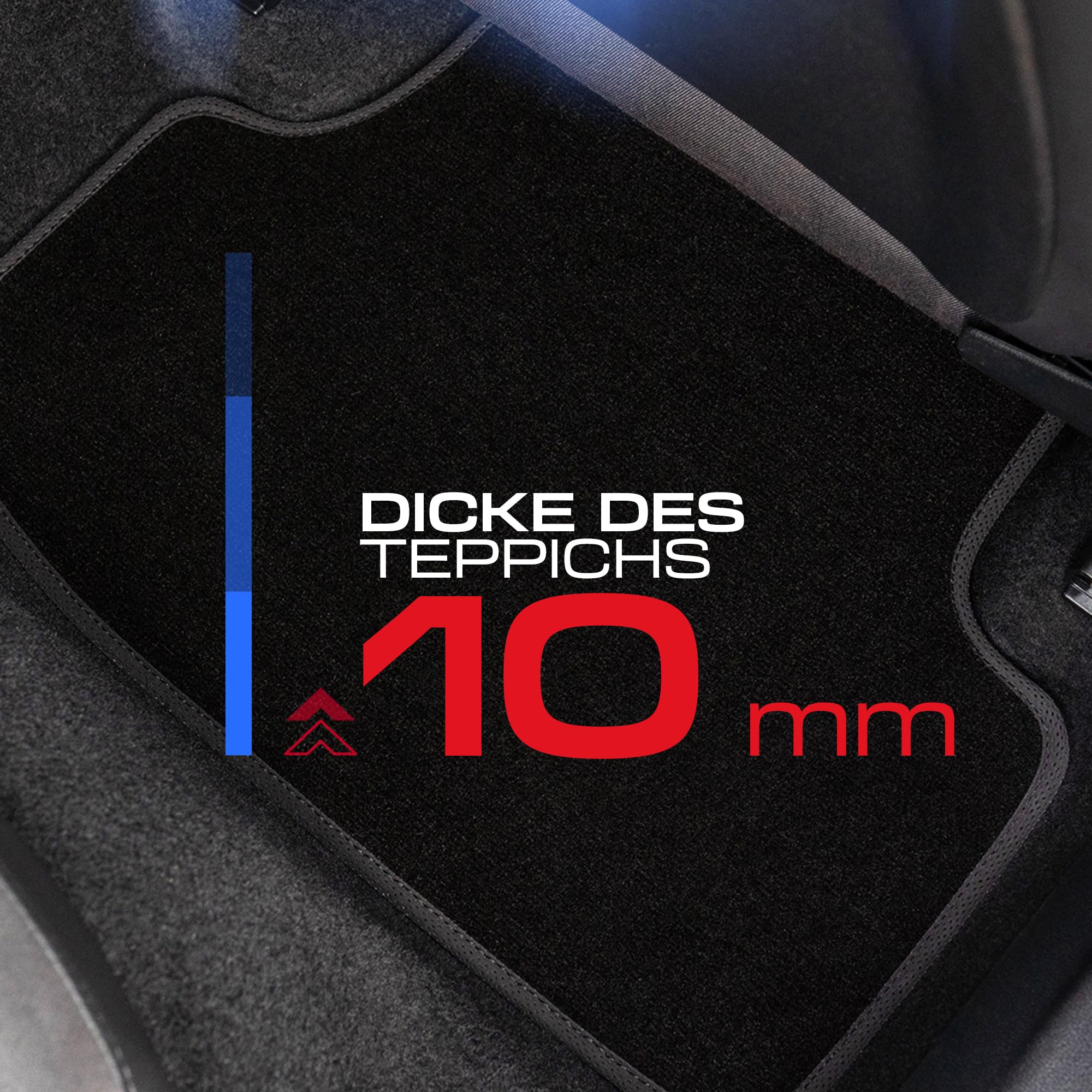 Performance Alfombras Coche de Velour Personalizadas Adecuado para Seat Ateca Desde 2016 - Premium, Perforado, Azul Blanco Rojo -Bordado CNC preciso, Ribete Perforado de diseño, Alfombrillas de Coche