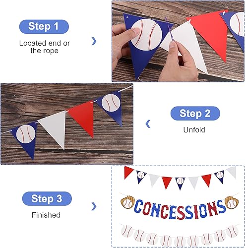 Miniatura 6 de Thinp Pancarta de béisbol de 3 piezas pancarta de concesiones banderines de triángulo banderines de béisbol decoraciones de fiesta de cumpleaños