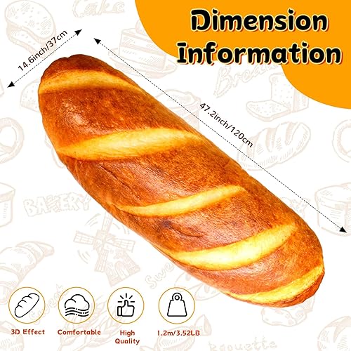 Miniatura 2 de AUECOOME Almohada de pan gigante de 48 pulgadas, almohada de felpa de pan de simulación 3D, almohada de cuerpo divertida para el cuerpo, juguetes de