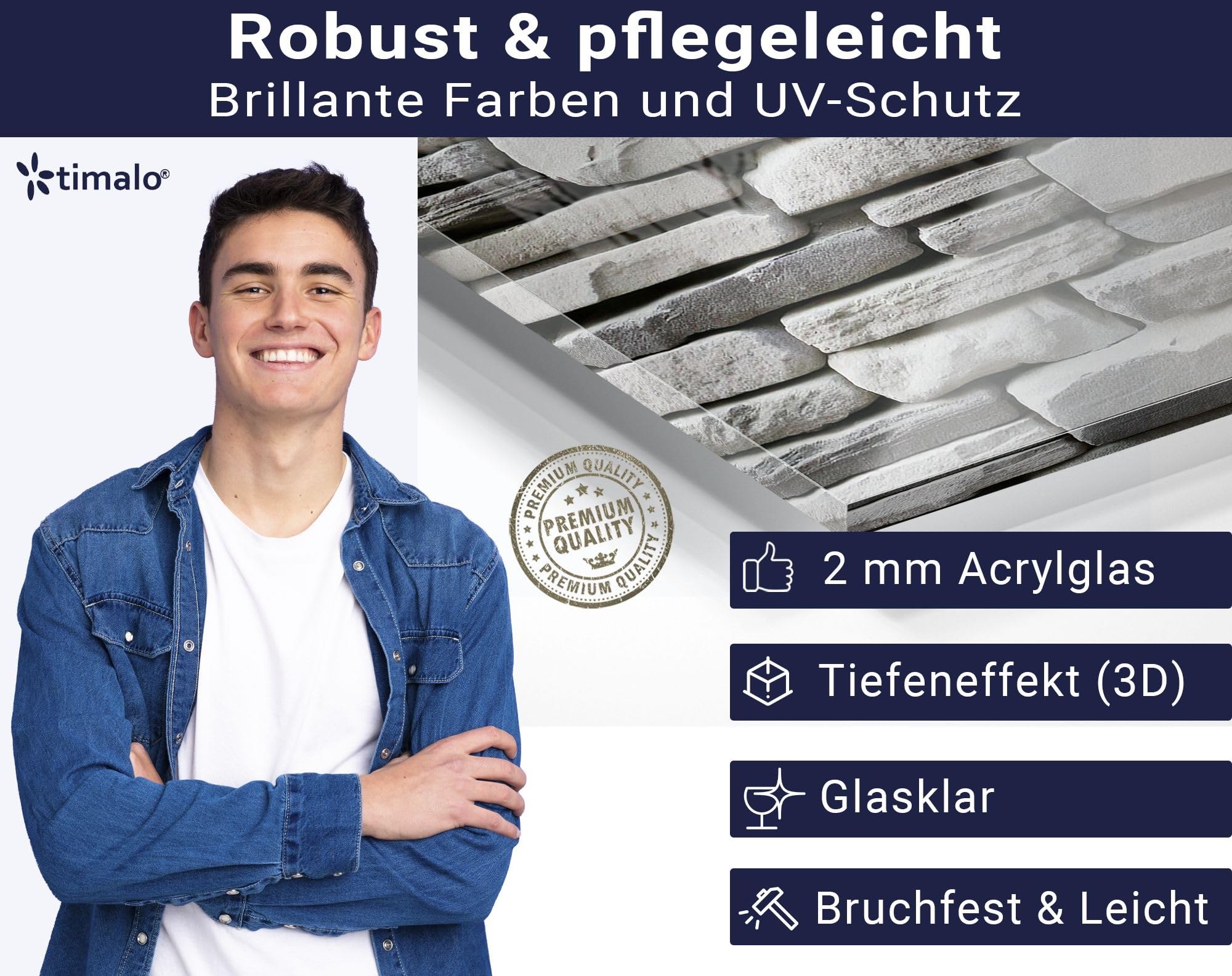 XXL Schreibtischunterlage wasserfeste Schreibunterlage | 120 x 60 cm Stein grau | abwischbar, glatt | stabiles, hochwertiges Acrylglas, Erwachsene Kinder Kunststoff Unterlage Büro Schreibtisch
