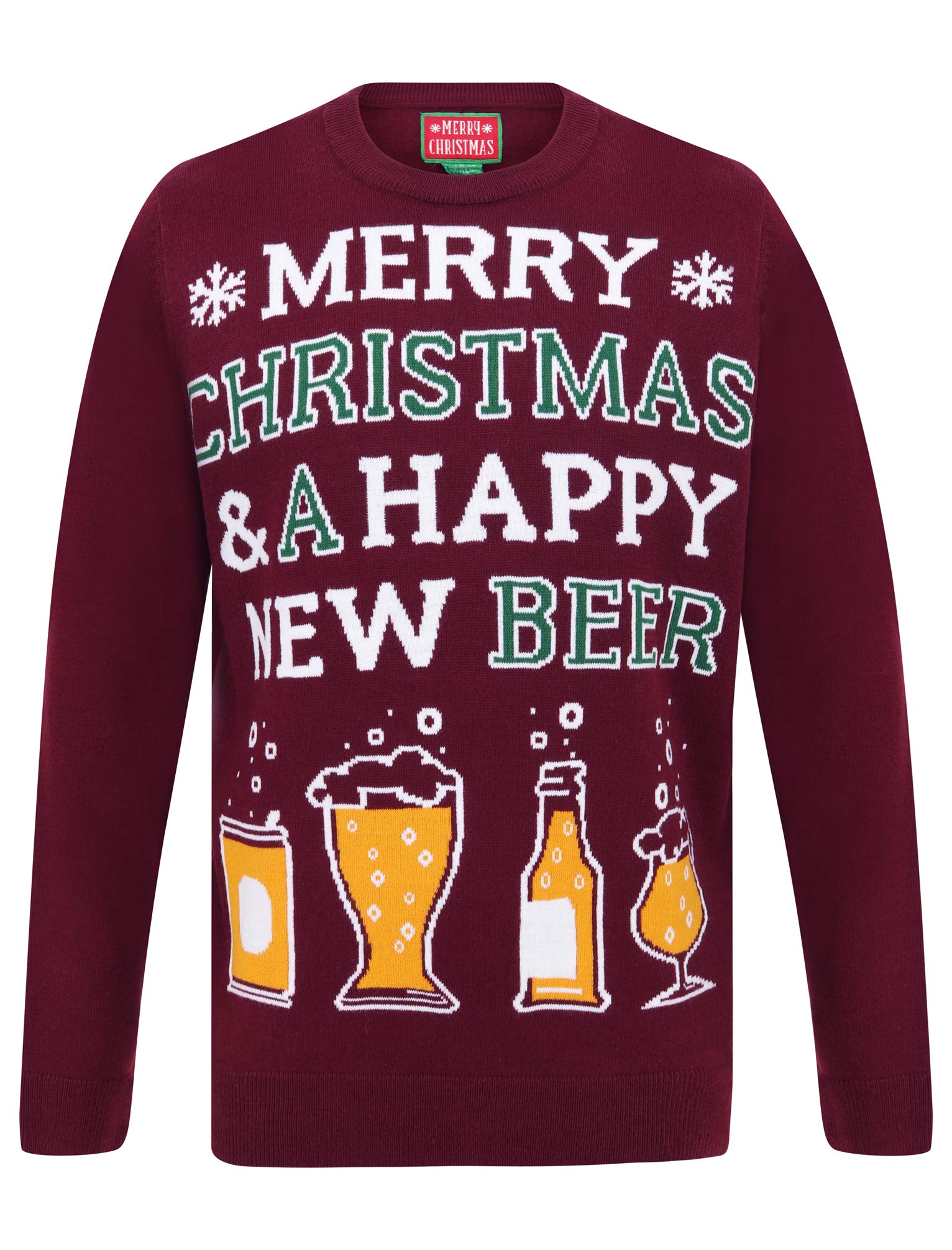 Tokyo Laundry Happy New Beer Crew Neck Jumper in Oxblood - Merry Christmas-S