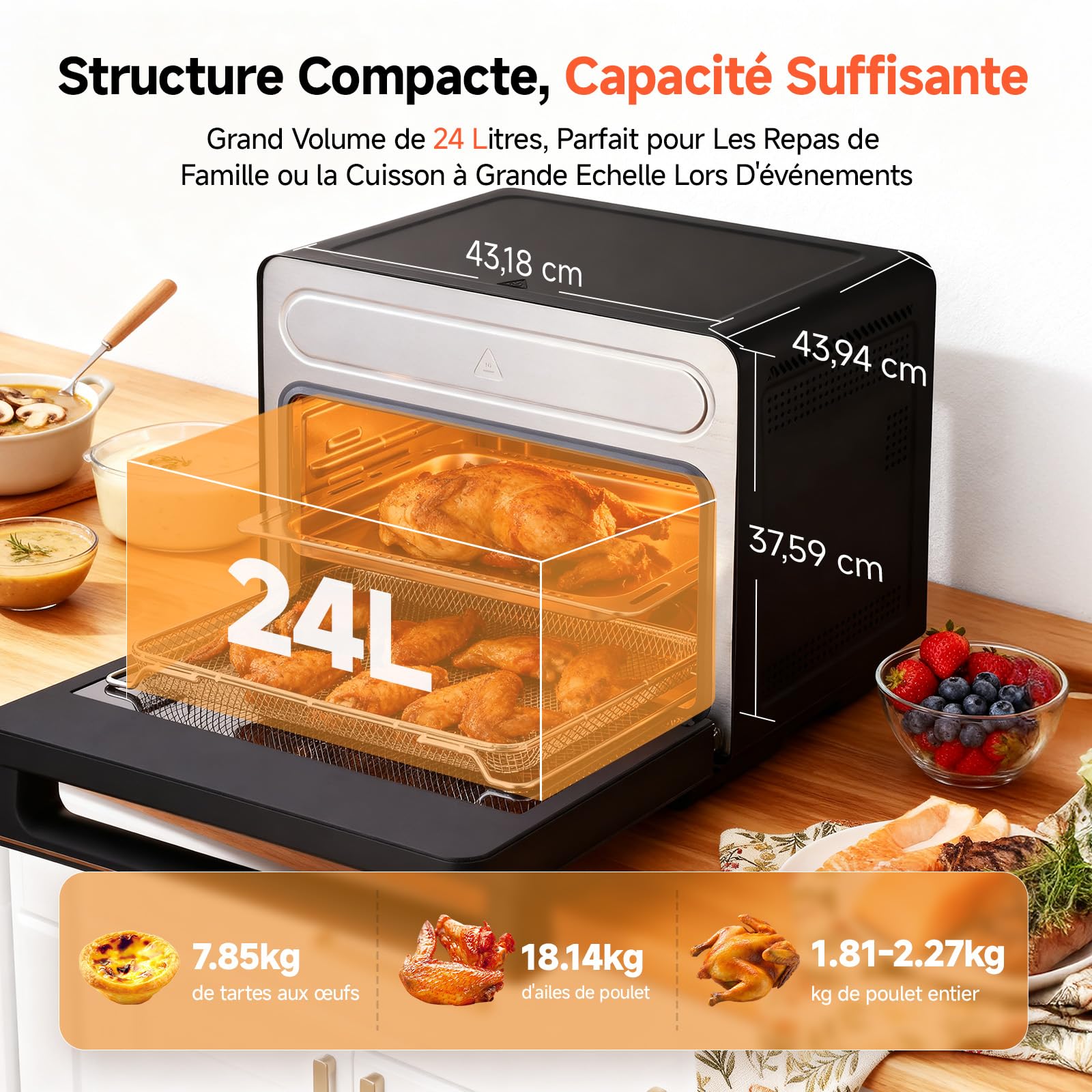 OUNIN 24L Mini Oven, 11-in-1 Steam Oven with Bread Function Oven, 1600 W | 360° Hot Air Circulation, Double Layer Cooking, Roasted Chicken, Gigot, Bread, Steamed Meat and Vegetables