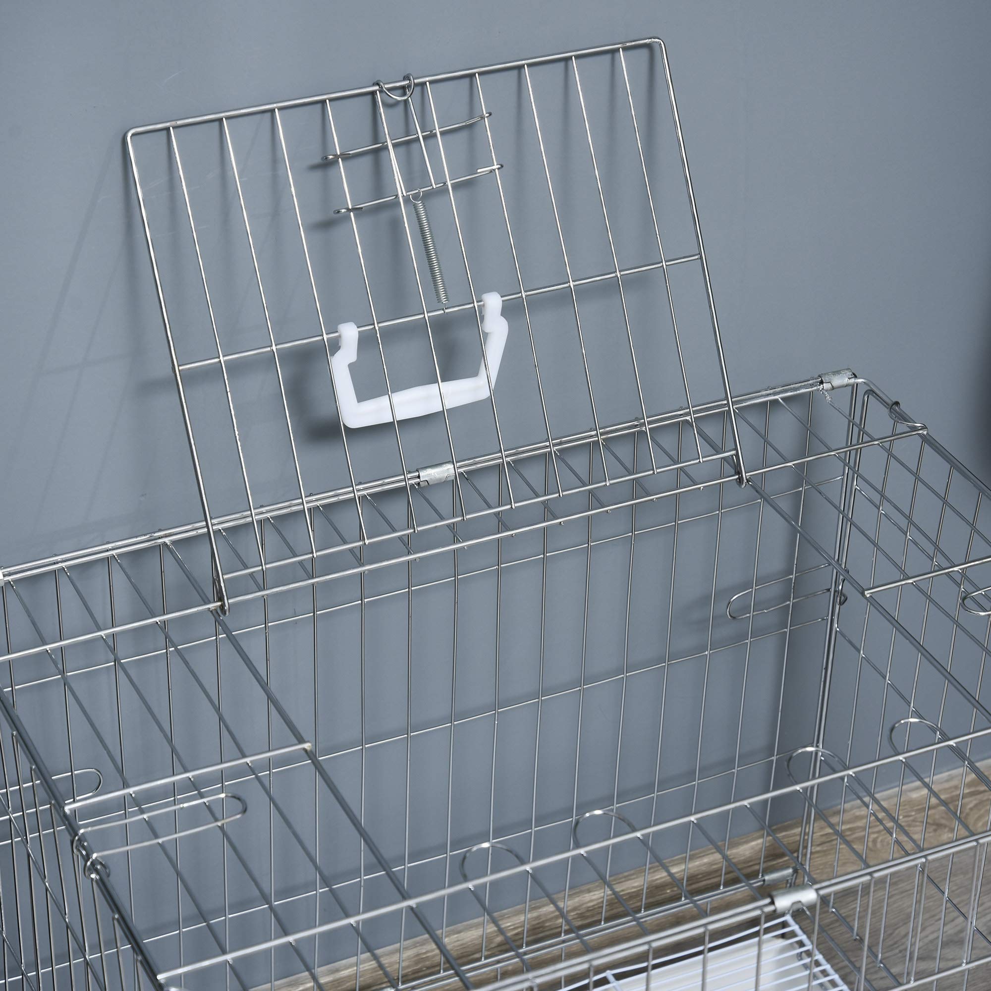 PawHut Jaula Plegable para Perros Perrera Metálica 61x43x50 cm Jaula Metálica para Perros con Bandeja Extraíble y 2 Puertas con Pestillo Blanco