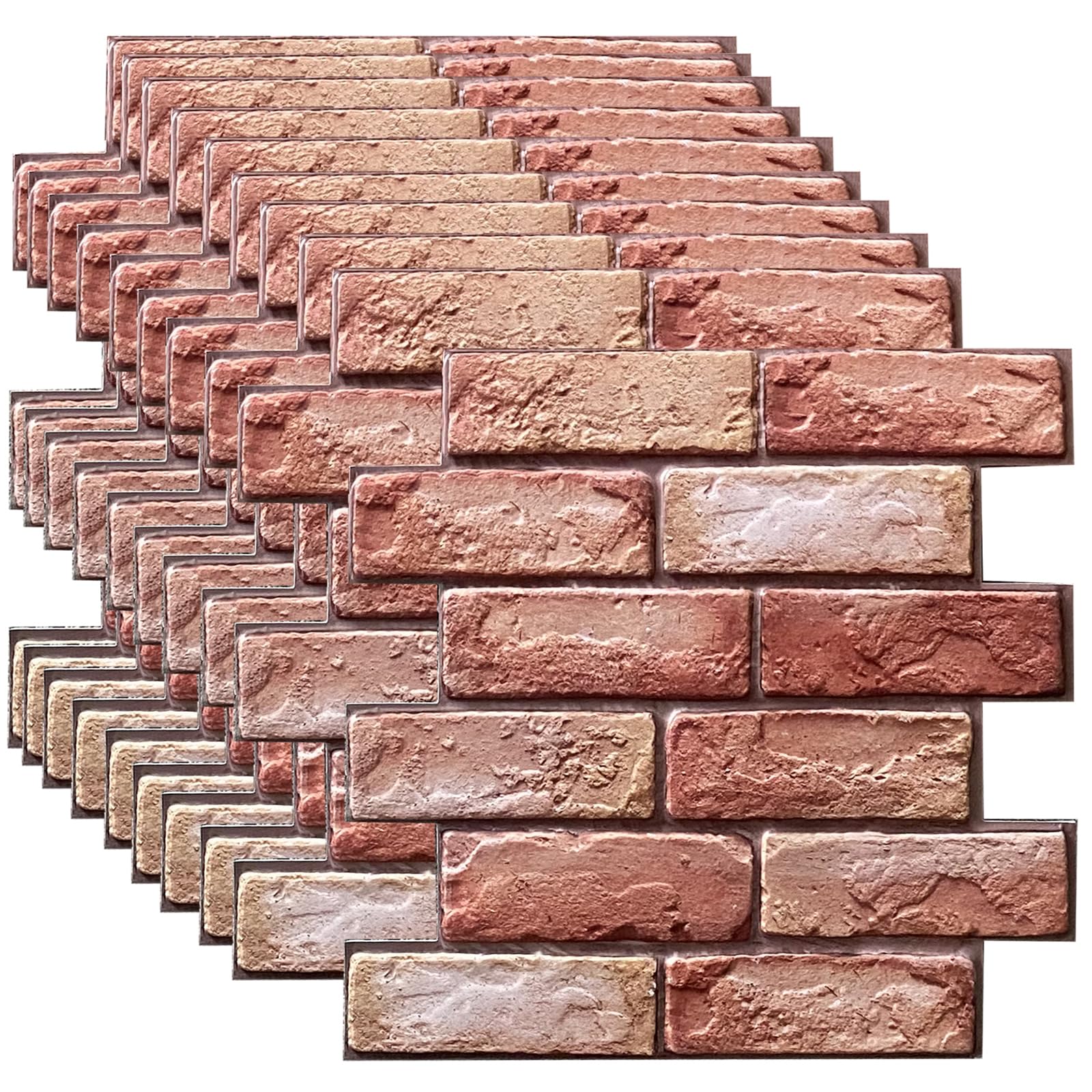 10PCS 11.8 x 11.8 inch 3D Self Adhesive Wall Panel,Red Brick,3D Brick Effect Wall Panels PVC Waterproof Art WallPanels Decoration for Office Living Room Bedroom Kitchen House.