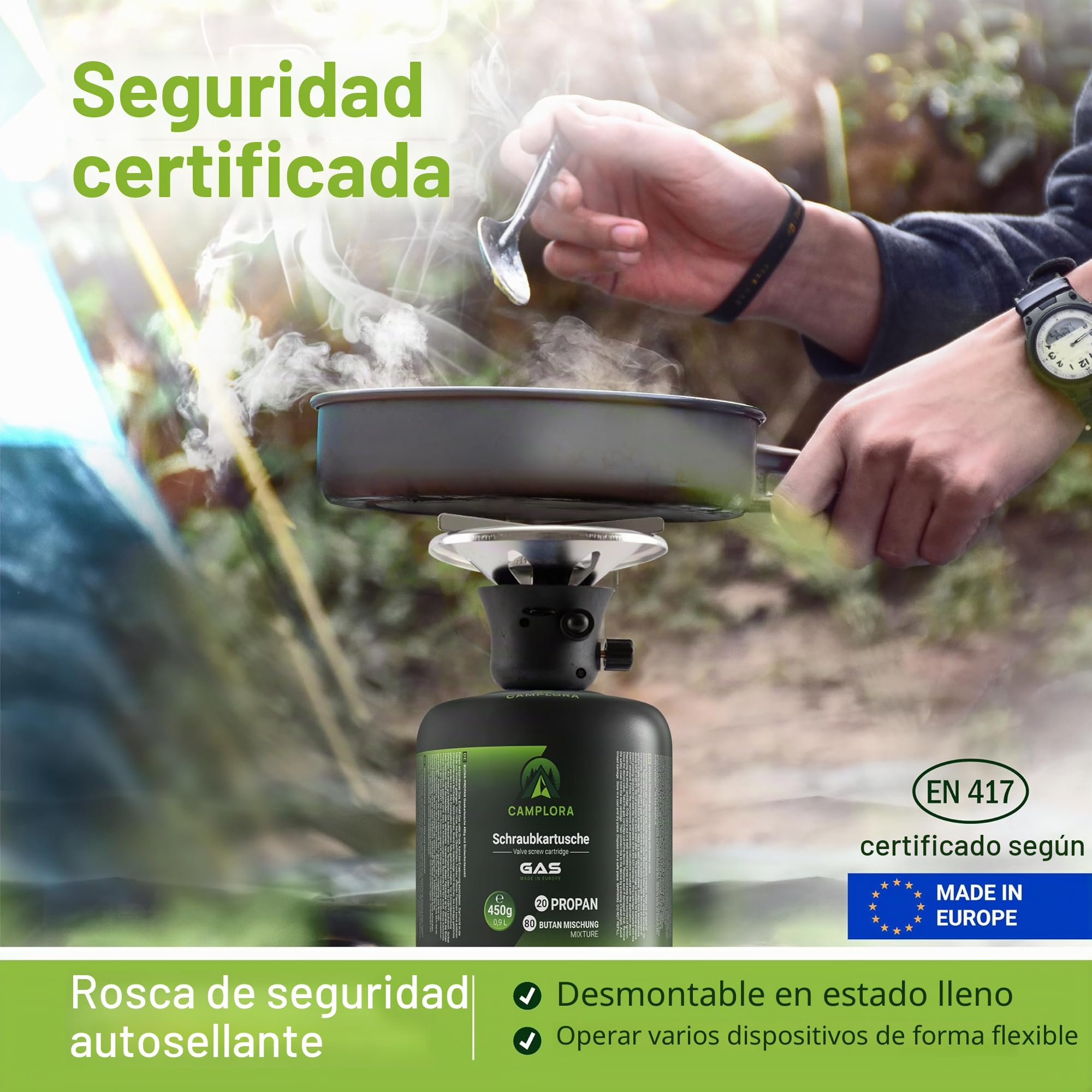 CAMPLORA 4 cartuchos de gas de 450 g adecuados para barbacoa de gas Weber serie Q100/1000, gas propano y gas butano, cartucho de rosca con rosca para hornillo de camping, cartuchos de gas, válvula de