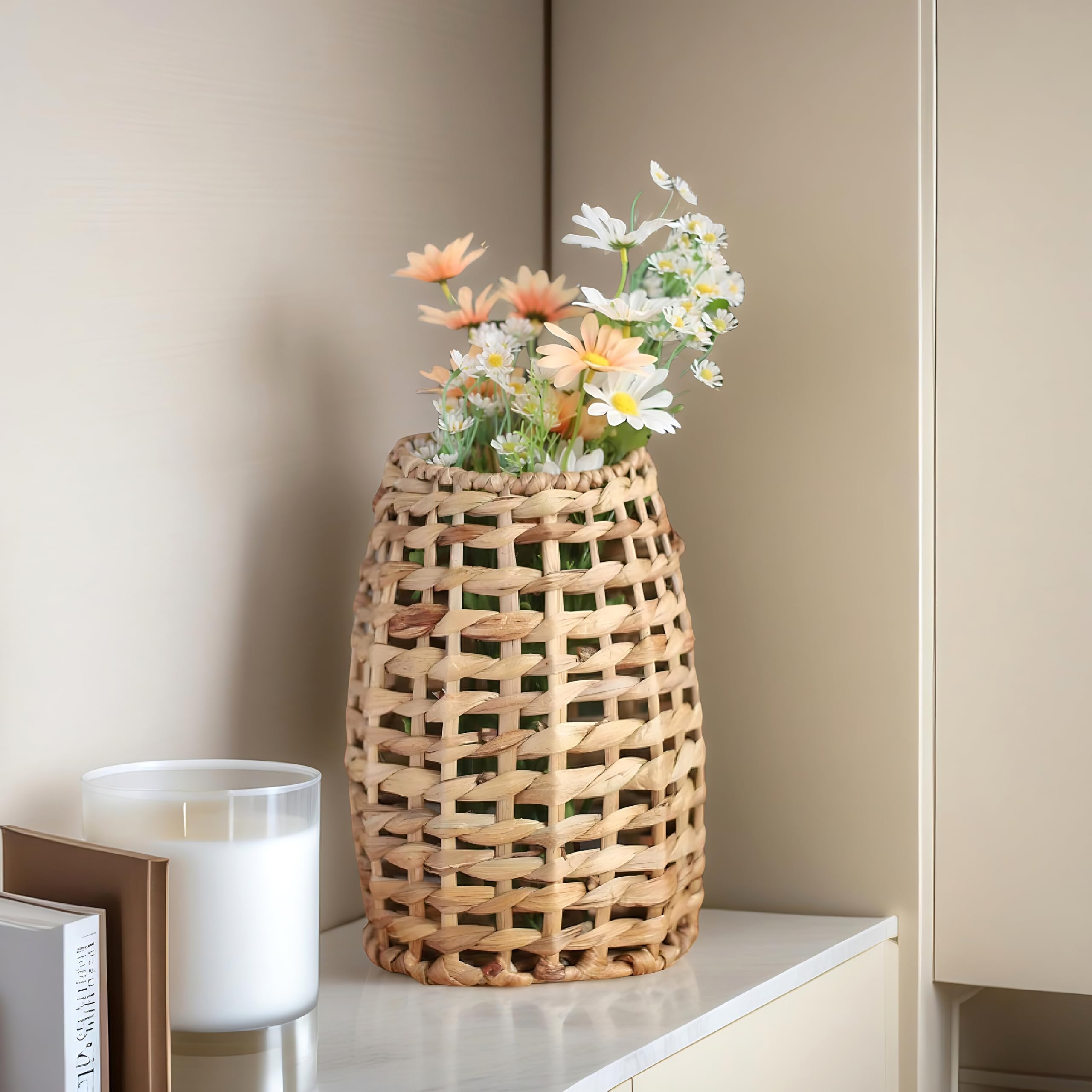 GYASVWU Handgewebte Wasserhyazinthe Gras Rattan Hängekorb Wandkorb mit Griff für Home Balkon Garten Farm Dekoration