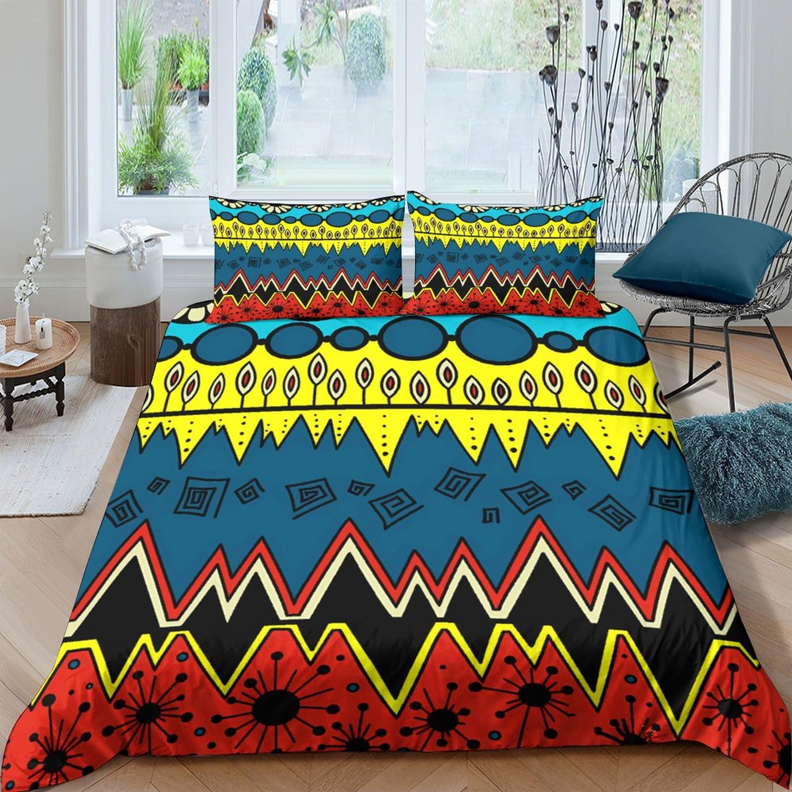 Housse de couette pour adultes et enfants style bohème parure de lit 3 pièces king
