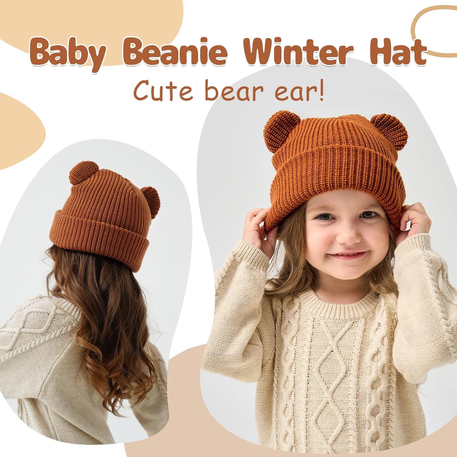 Toddler Boy Winter Hat Baby Knit Beanie Girl Warm Hats Kid Bear Ear Beanies for Cold Weather - Image 6