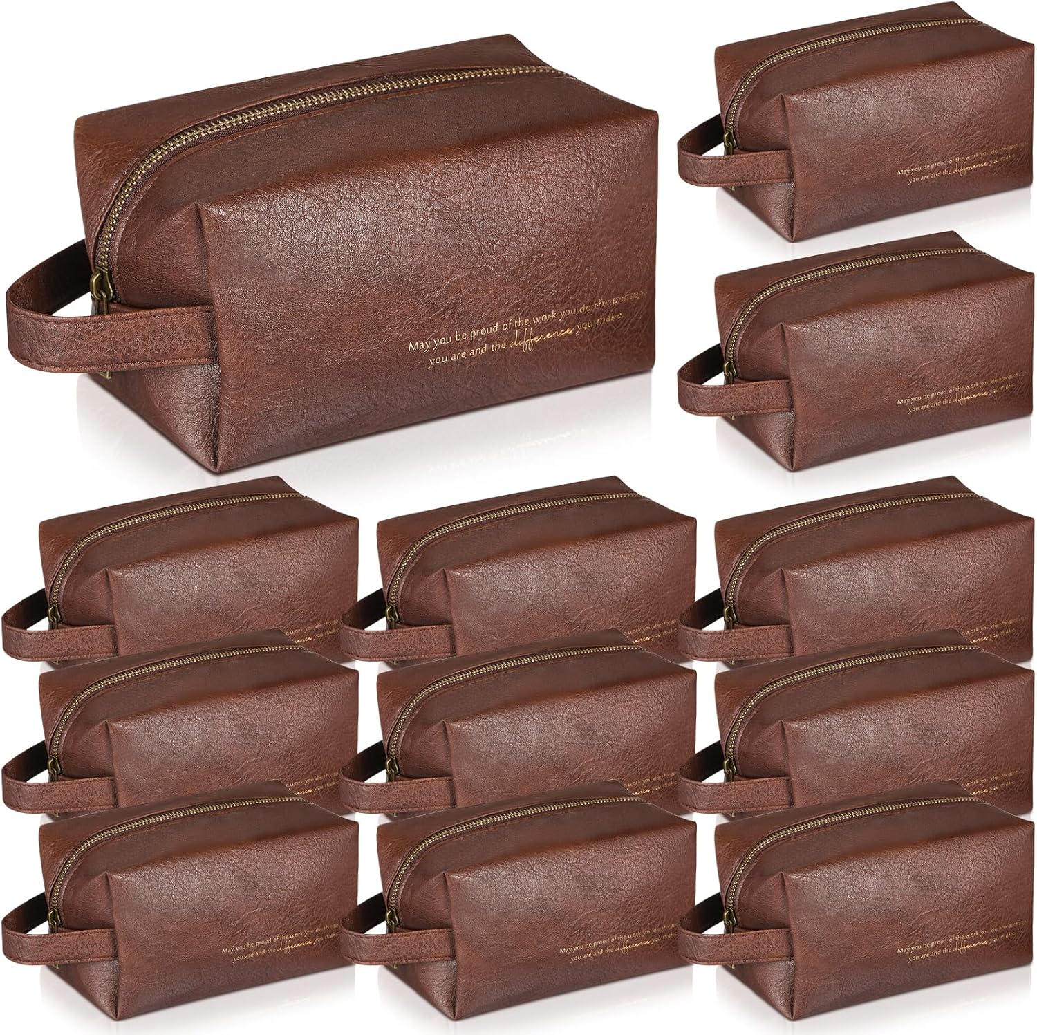 12 Pcs Groomsmen Gifts Bag for Men PU Leather Toiletry Travel May You Be Proud of the Work Sign Large Capacity Makeup Bag with Zipper Employee Appreciation Gift Shaving for Coworker Dad
