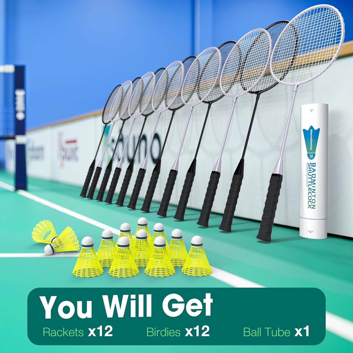 Badminton Rackets Set, Lightweight & Durable Badminton Set (Includes 6/12 Racquets, 6/12 Birdies), Outdoor Backyard & School Games for Adults, Teens, Families and Beginners