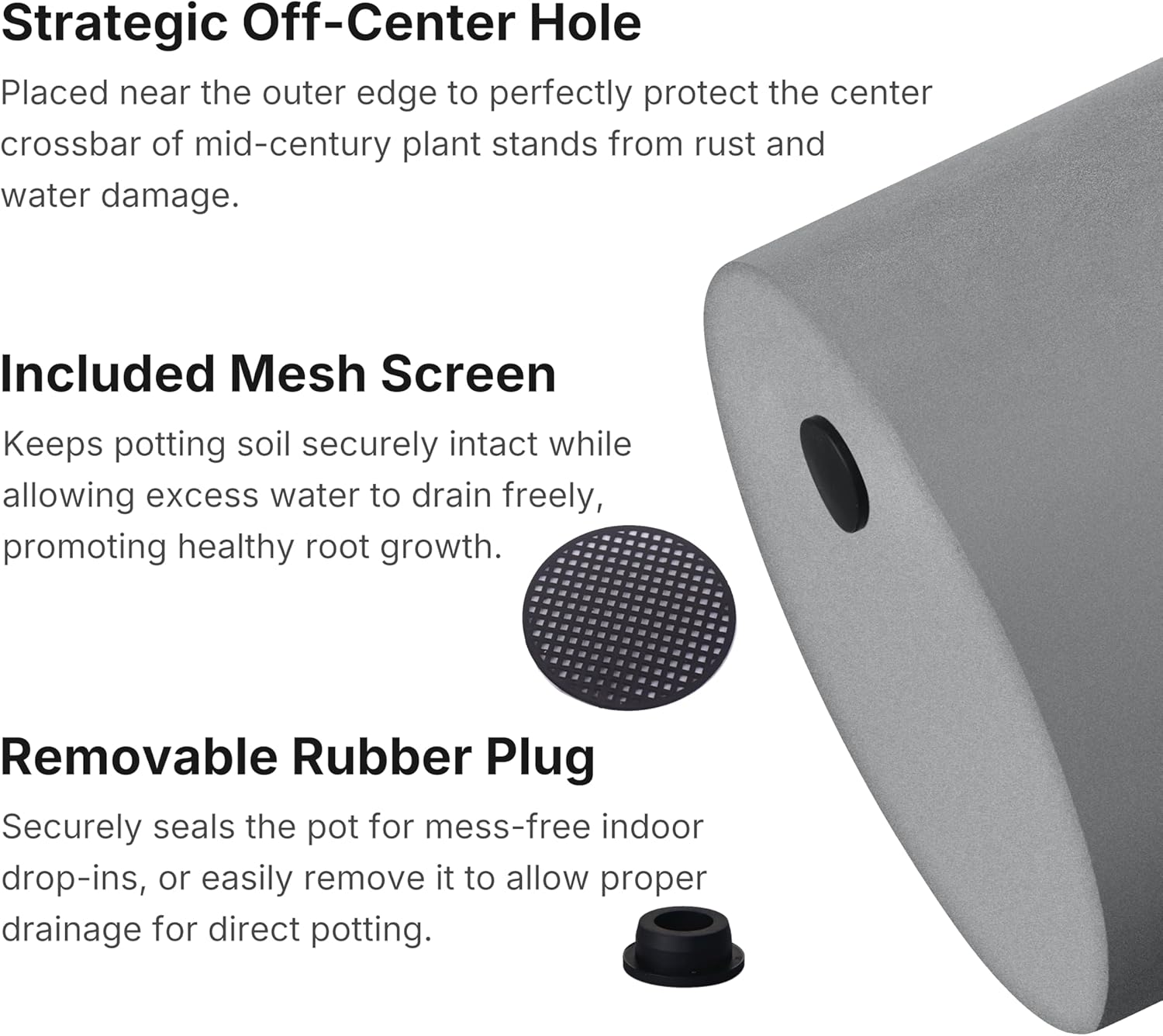 FaithLand 14 Inch Fiberstone Planter - Lightweight Modern Cylinder Plant Pot with Drainage Hole & Plug, Authentic Concrete Look, Gray