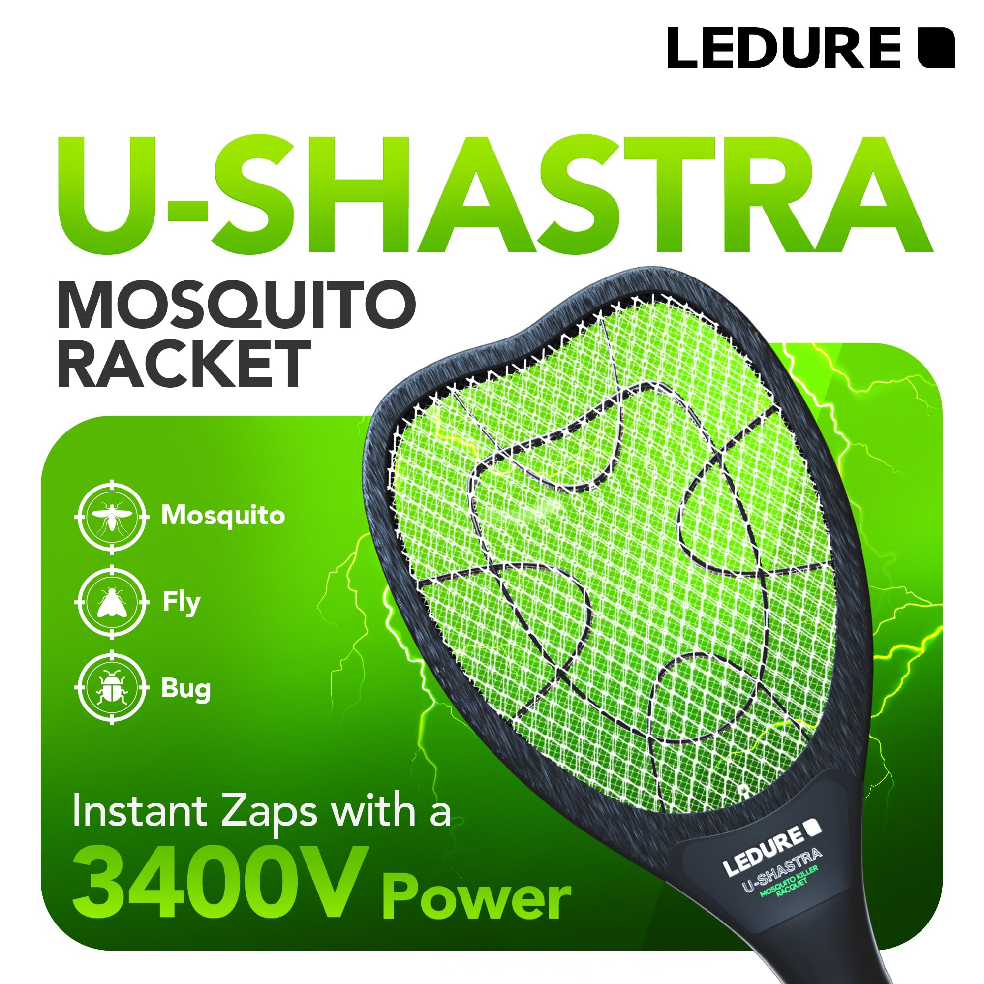 Ledure U Mosquito Racket|Rechargeable Mosquito Bat|6 Months Warranty|Pack-1 1