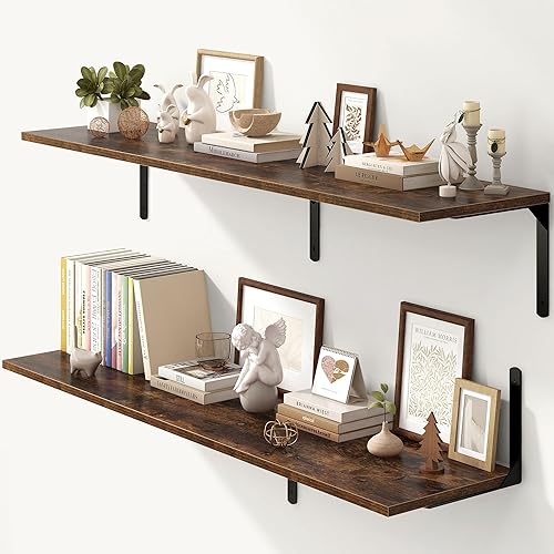 Miniatura 54 de Fun Memories Estantes flotantes para pared, estantes flotantes de 12 pulgadas de profundidad, juego de 2, estante montado en la pared con soportes
