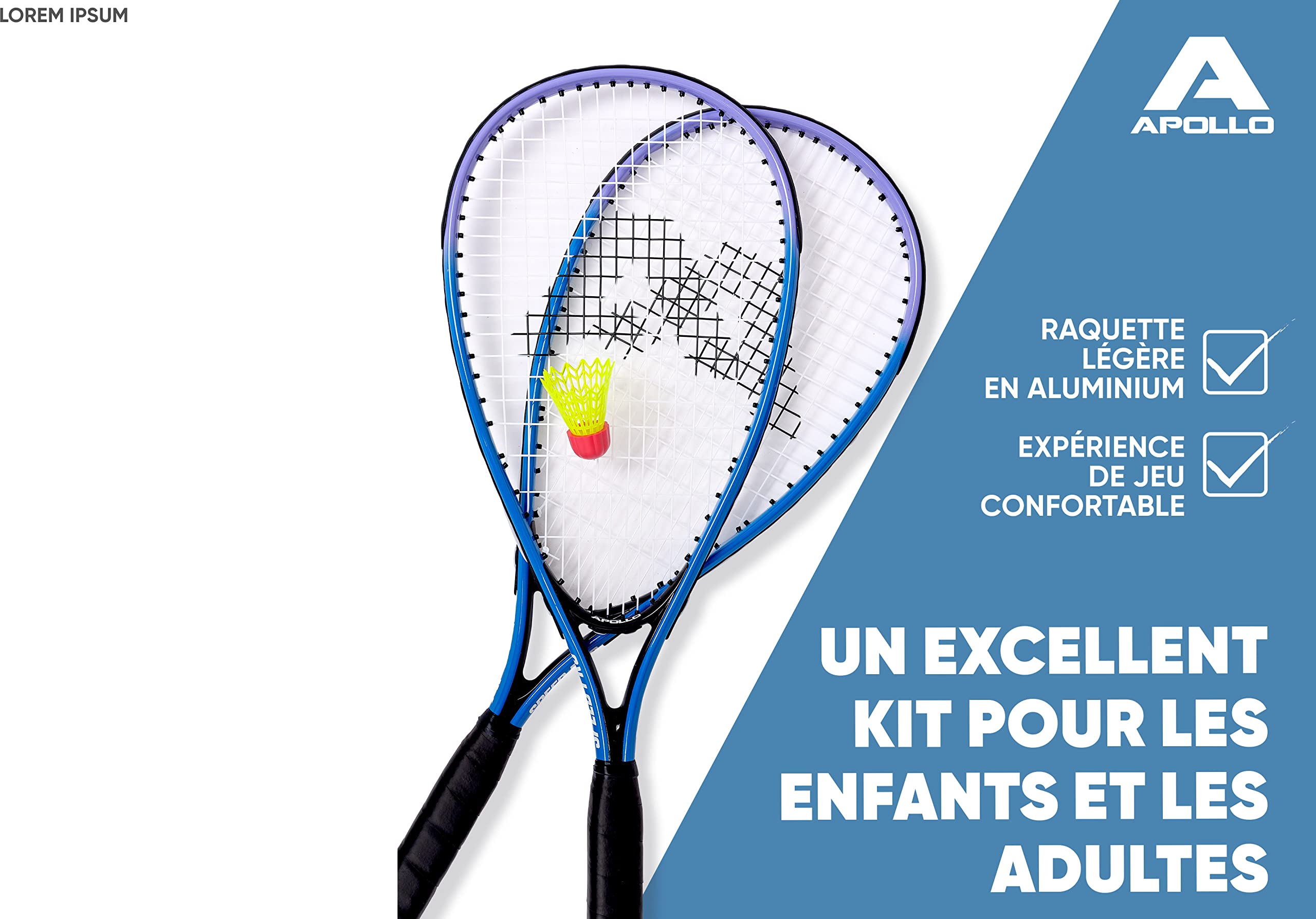 Apollo Kit Raquettes de Badminton et Squash - Différentes Couleurs pour Adulte et Enfant - Balle, Sac, Volant Inclus