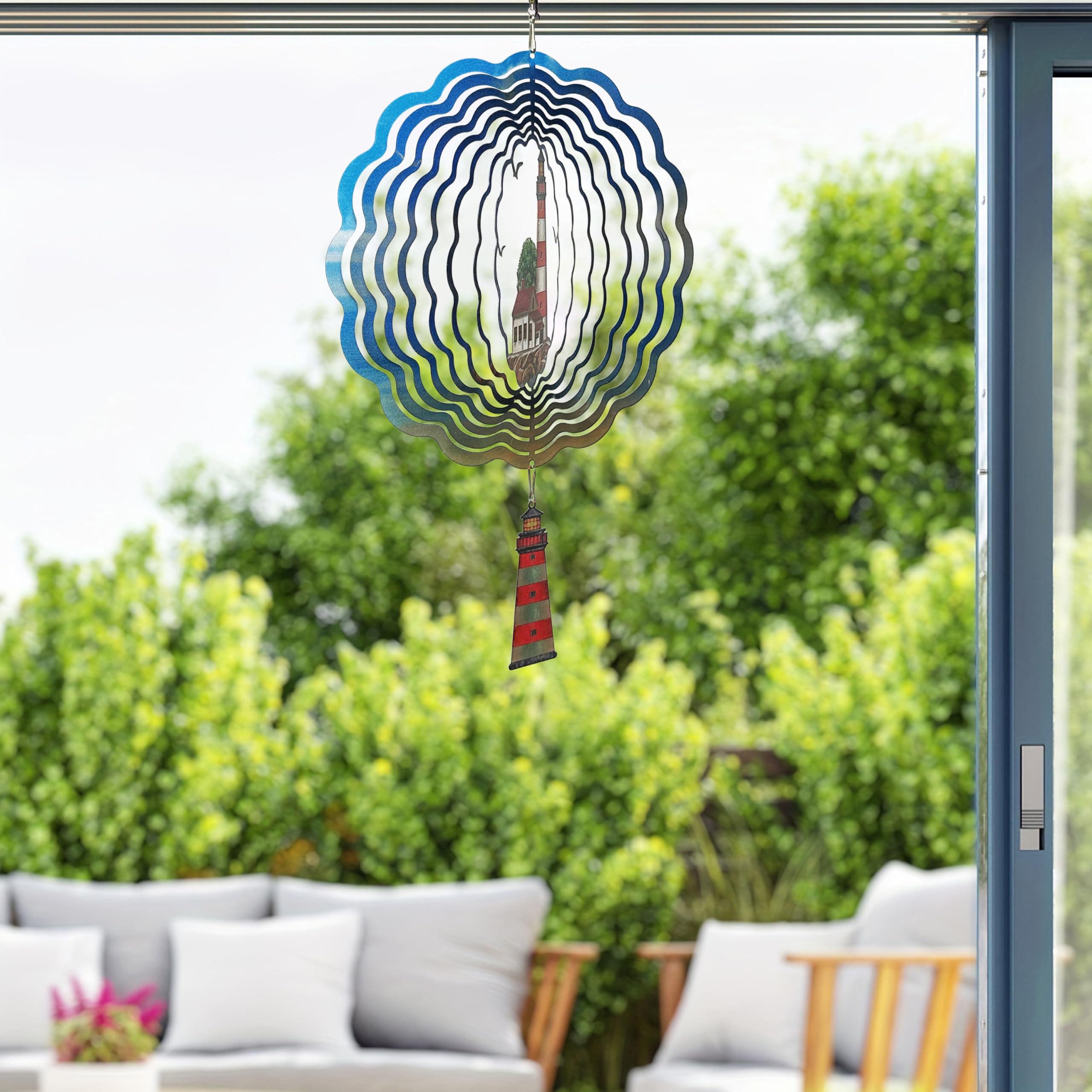 Molinillo de viento de faro, molinillos de viento de metal para exteriores, decoración de playa colgante de doble cara 3D para interiores, exteriores, regalos únicos para mujeres