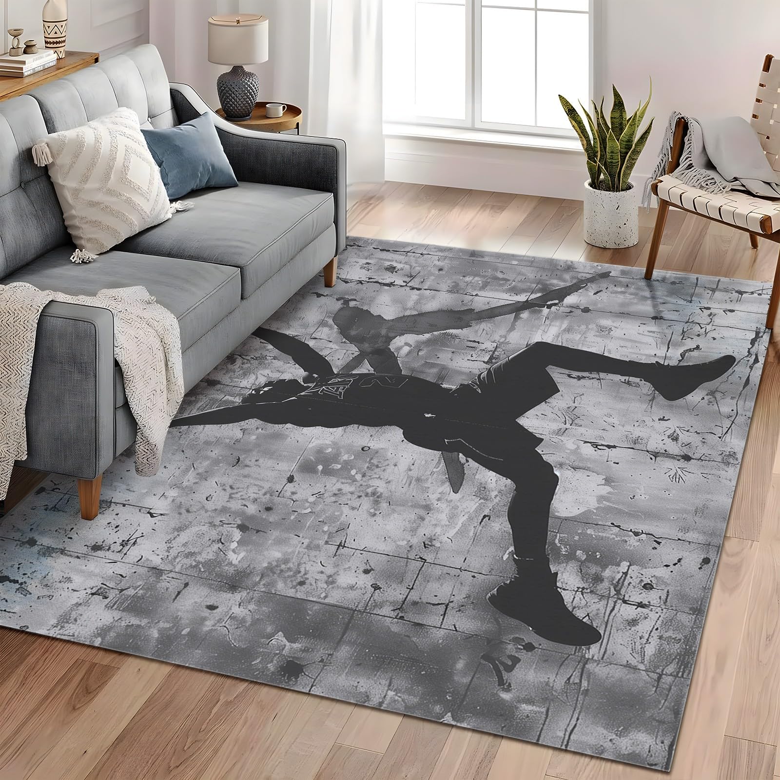 Tapis Chambre Joueur De Basket Gris 120x180cm Tapis Salon Doux à Poils Courts, Tapis Lavable en Machine, Moquette Style Imprimé 3D, Tapis Antidérapant Intérieur Moelleux