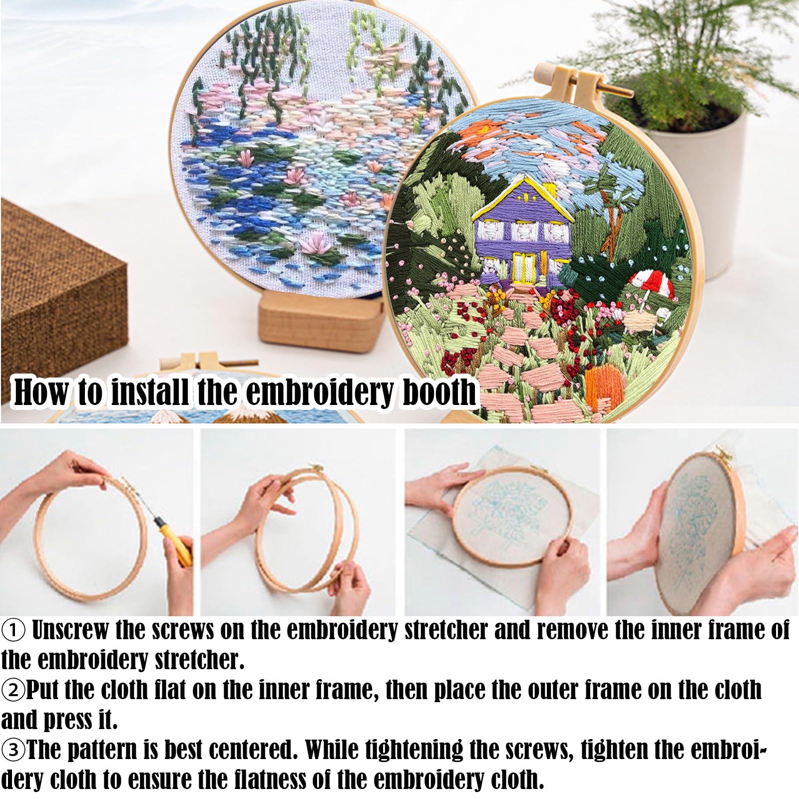 TYXHXTF 2 Sets Embroidery Kit, Embroidery Starter Kits, Embroidery Kit for Beginners Including Patterned Embroidery Cloth - Image 3