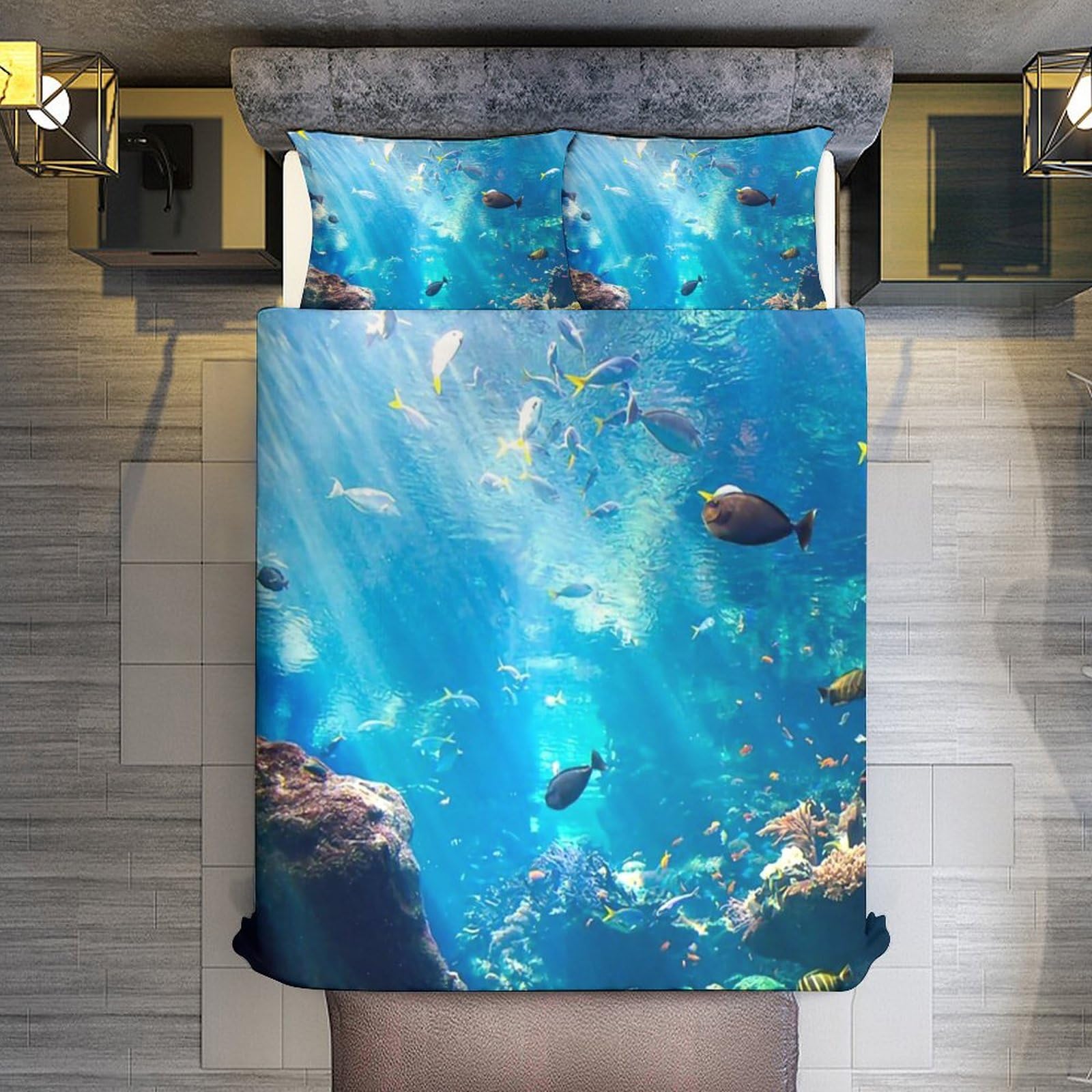 Amazon｜布団カバー 3点セット 水族館 魚の群れ 掛け布団カバー