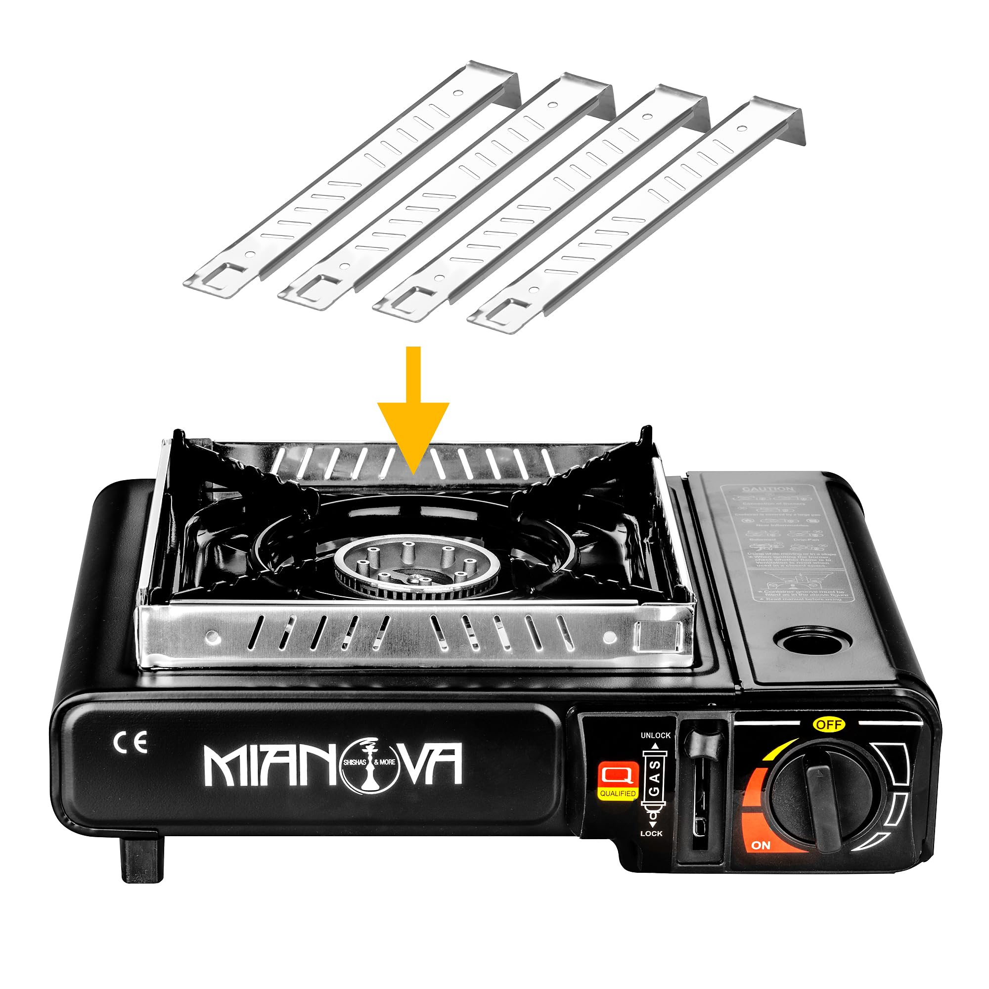 Taffstyle 2 in 1 LPG Anschluss Gas Campingkocher Gaskocher Outdoor BBQ Grill Notfallkocher Camping Herd 1 Flammig mit Koffer Windschutz Gaskartuschen Schwarz Kocher Grillplatte 8 Gasflaschen Butan