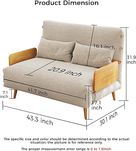 Miniatura 51 de JASIWAY Silla convertible para adultos, silla futón convertible 3 en 1 de lino con almohada, sofá cama individual plegable, cama de invitados para