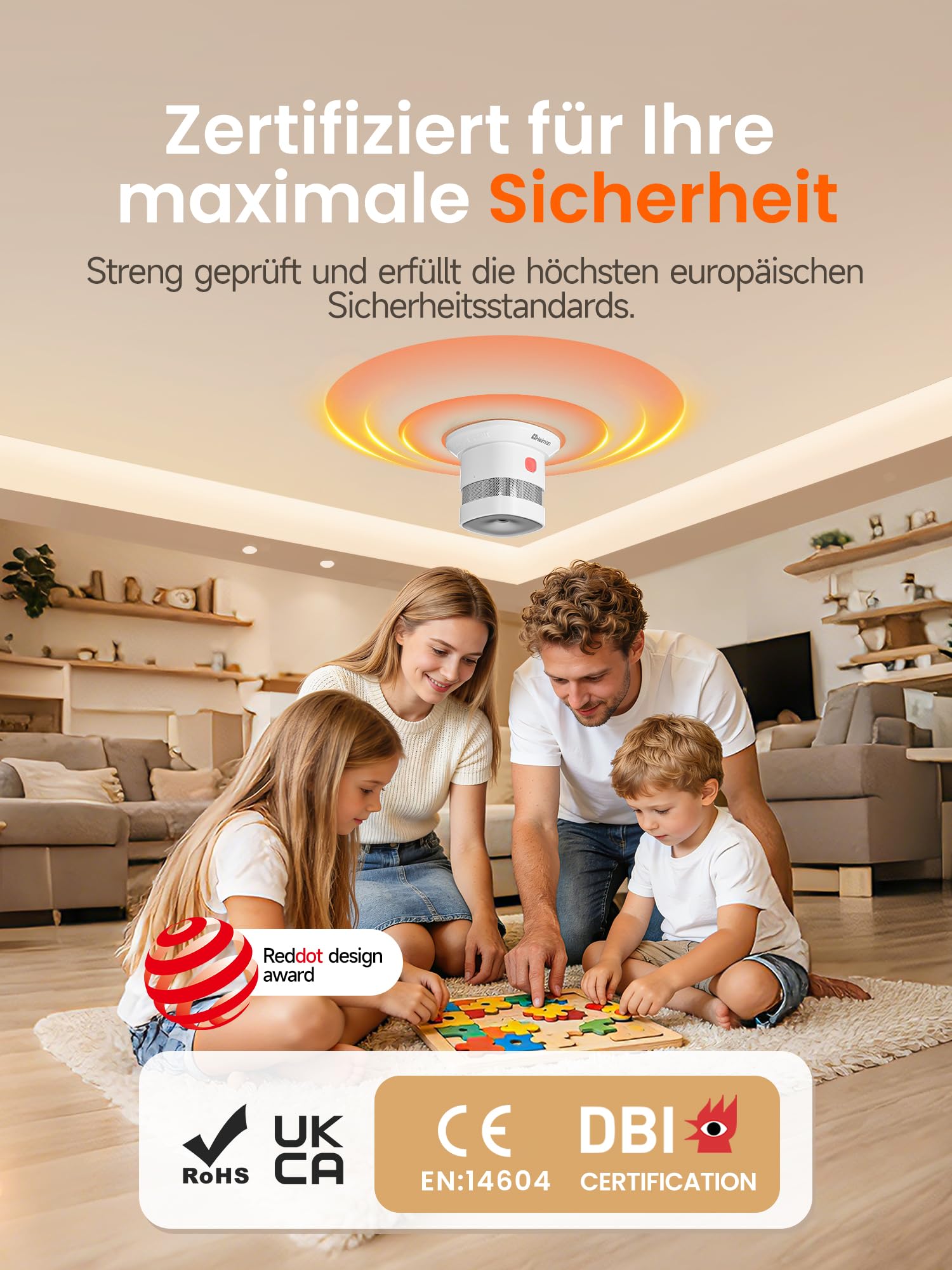 Heiman Smart Rauchmelder HS1SA-E Plus, Feuermelder erfordert Zigbee 3.0 Hub, DBI RoHS Zertifiziert, Rauchwarnmelder mit fotoelektrischem Sensor, unterstützt ZHA & Z2M für Home Assistant, 3 Stück