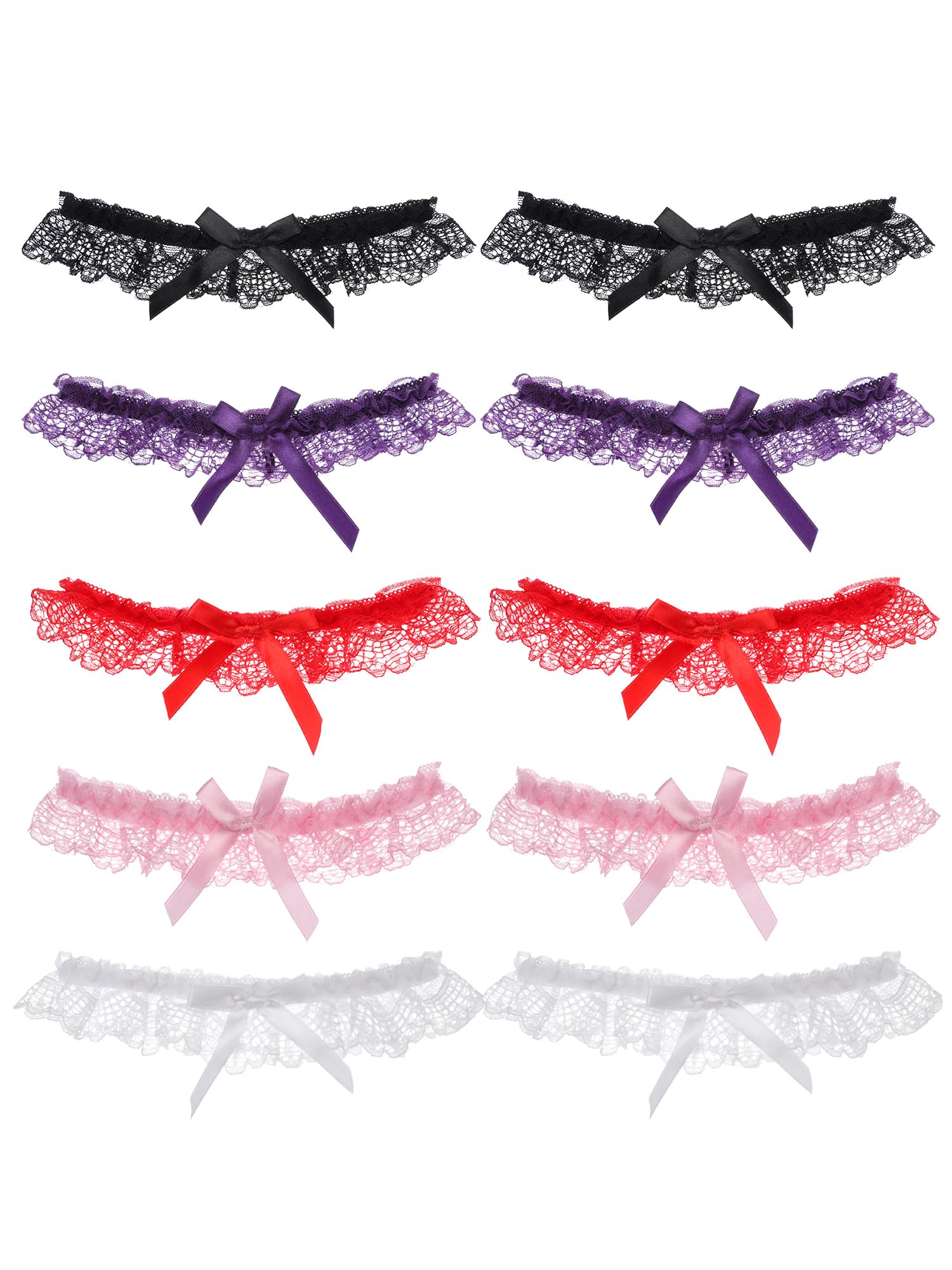 Boao 10 Pcs Lace Garter with Cute Bowknot Women Thigh Garters Belt Leg Ring for Wedding Prom Decor Party Favor