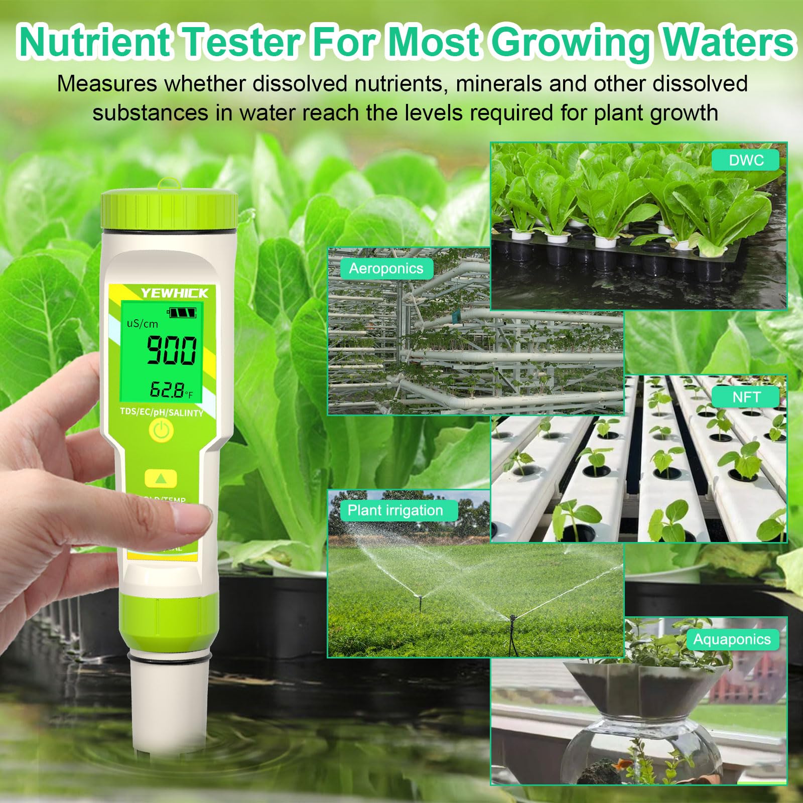 YIYEGO Digital pH Meter, 5-in-1, TDS EC, Salt Tester, pH Tester, PPM