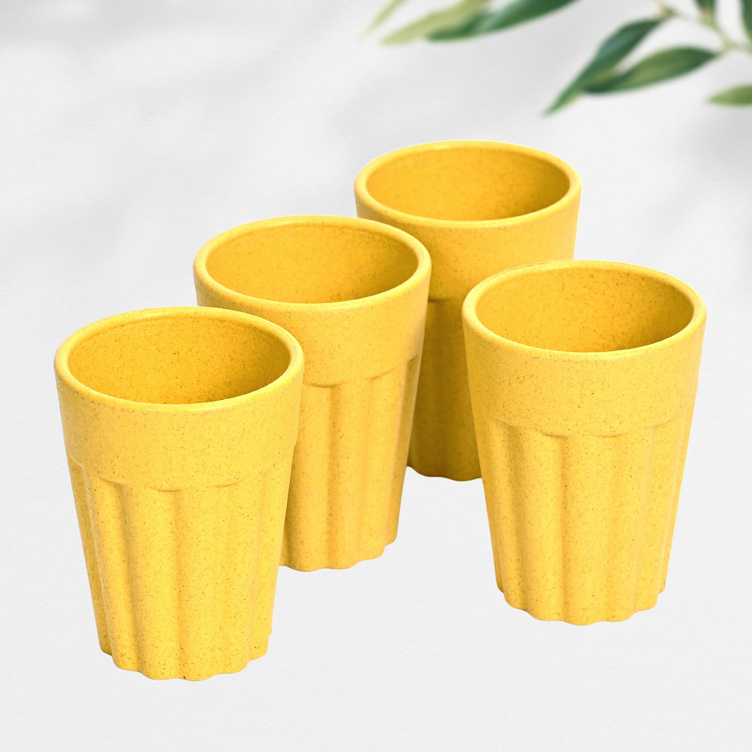Eha Set of 4 Earth-Friendly Cutting Chai Cups | 100 ml | Coffee Cup Made with Rice Husk & Bamboo Fibers | Microwave Safe Tea Set |Hot & Cold Coffee Mug, Milk & Tea Cup Set| Lime Color