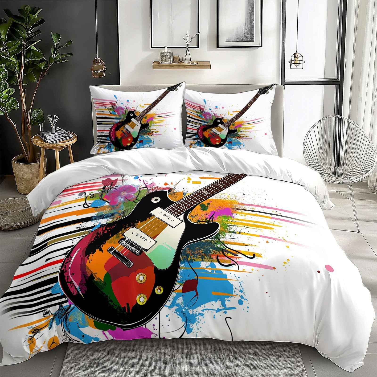 Housse couette guitare colorée 200x200 cm, l'idée cadeau idéale pour les musiciens et passionnés