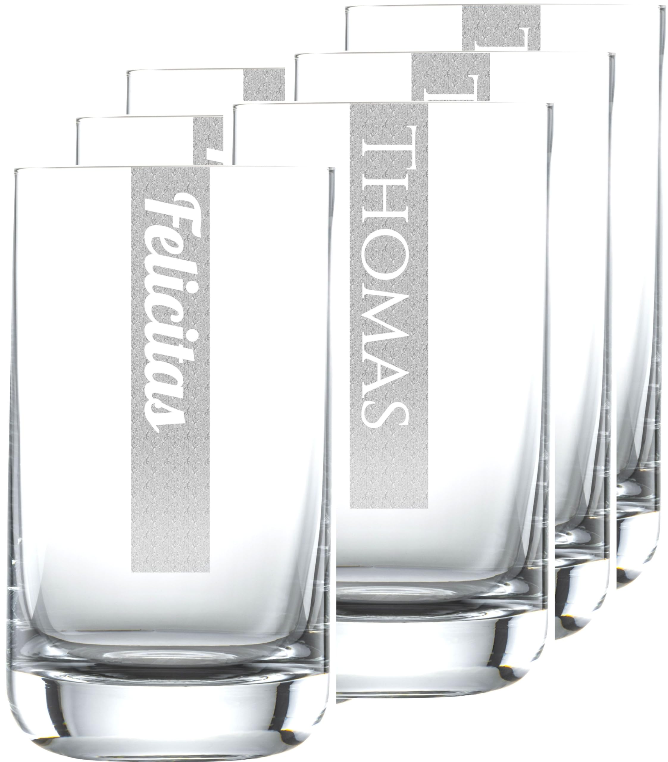 12x Wasserglas 255ml mit Namen personalisierter Glas Trinkgläser - Individuelle Namensgravur 12 Stück